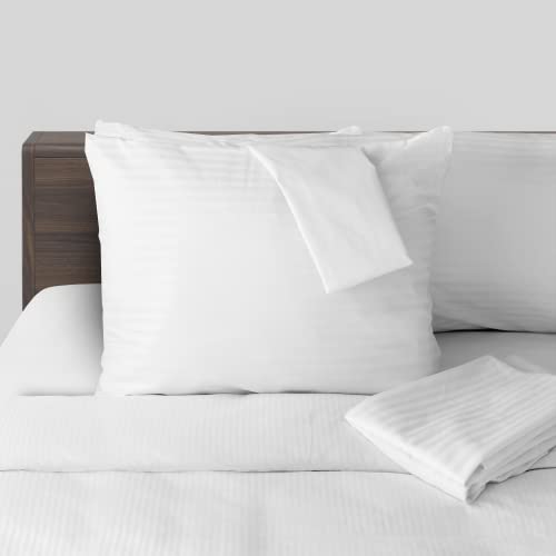 FeelAtHome 100% Cotton Zippered Pillowcase Cover Set - 30x20 Inches (4 Pack, Queen Size) - Waterproof, Noiseless Pillow Protector for Bed, Sofa & Travel - Hypoallergenic Queen Pillow Cover for Home & Hotel Use
