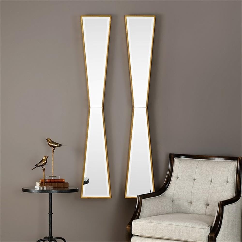 BOWERY HILL Gold Contemporary Solid Wood Wall Mirror - Elegant Home Decor for Living Room, Bedroom & Entryway