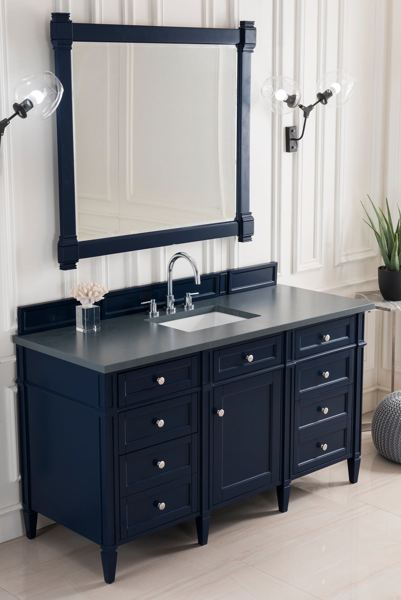 Brittany 60-Inch Single Bathroom Vanity in Victory Blue with 3CM Charcoal Soapstone Quartz Countertop - Perfect for Modern Master Bathrooms & Powder Rooms