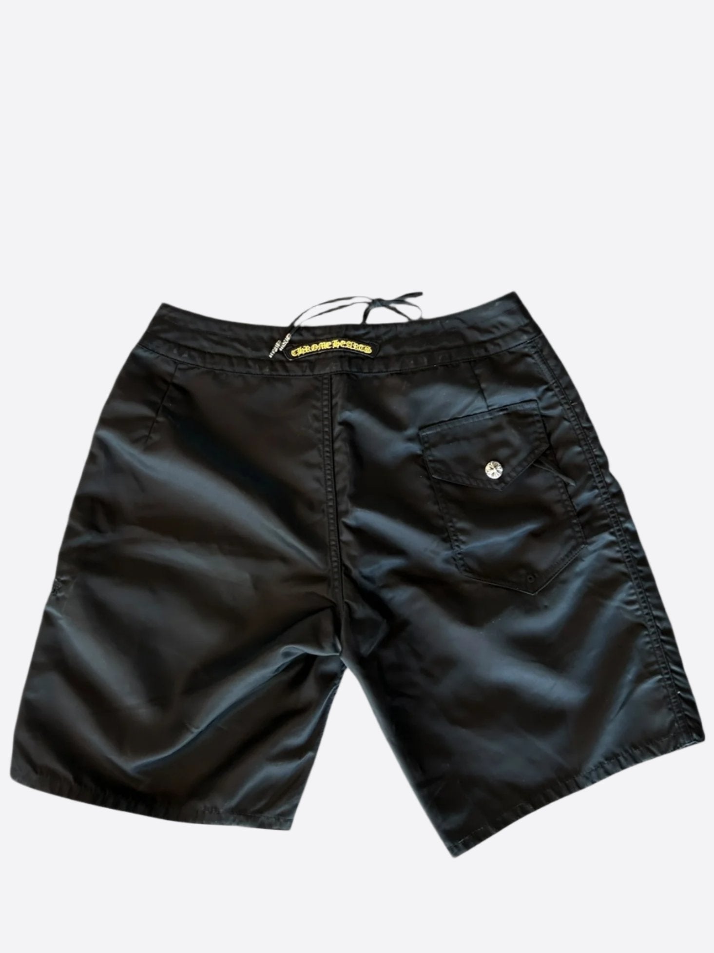 Chrome Hearts Black & Yellow Patch Swim Shorts for Men - Stylish Beach & Pool Swimwear for Summer Vacation & Water Sports