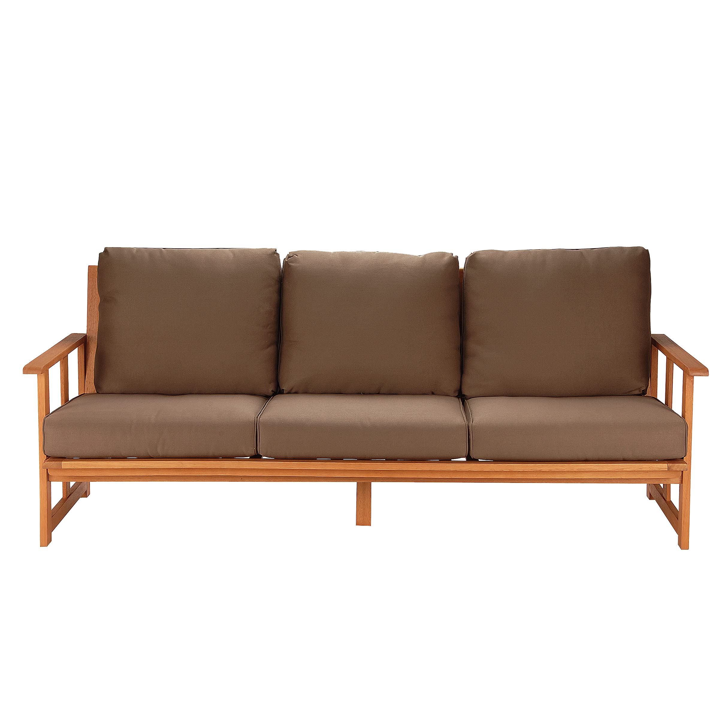 Premium Eucalyptus Wood Patio Sofa with Chocolate Brown Cushions - Outdoor Furniture for Backyard, Garden & Poolside Relaxation | Weather-Resistant & Durable Patio Seating