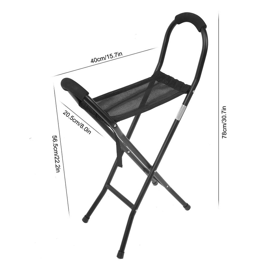 Foldable Cane Seat with Adjustable Height - Lightweight Walking Stick & Travel Stool for Seniors & Elderly - Perfect for Outdoor Activities, Hiking, Shopping & Daily Support
