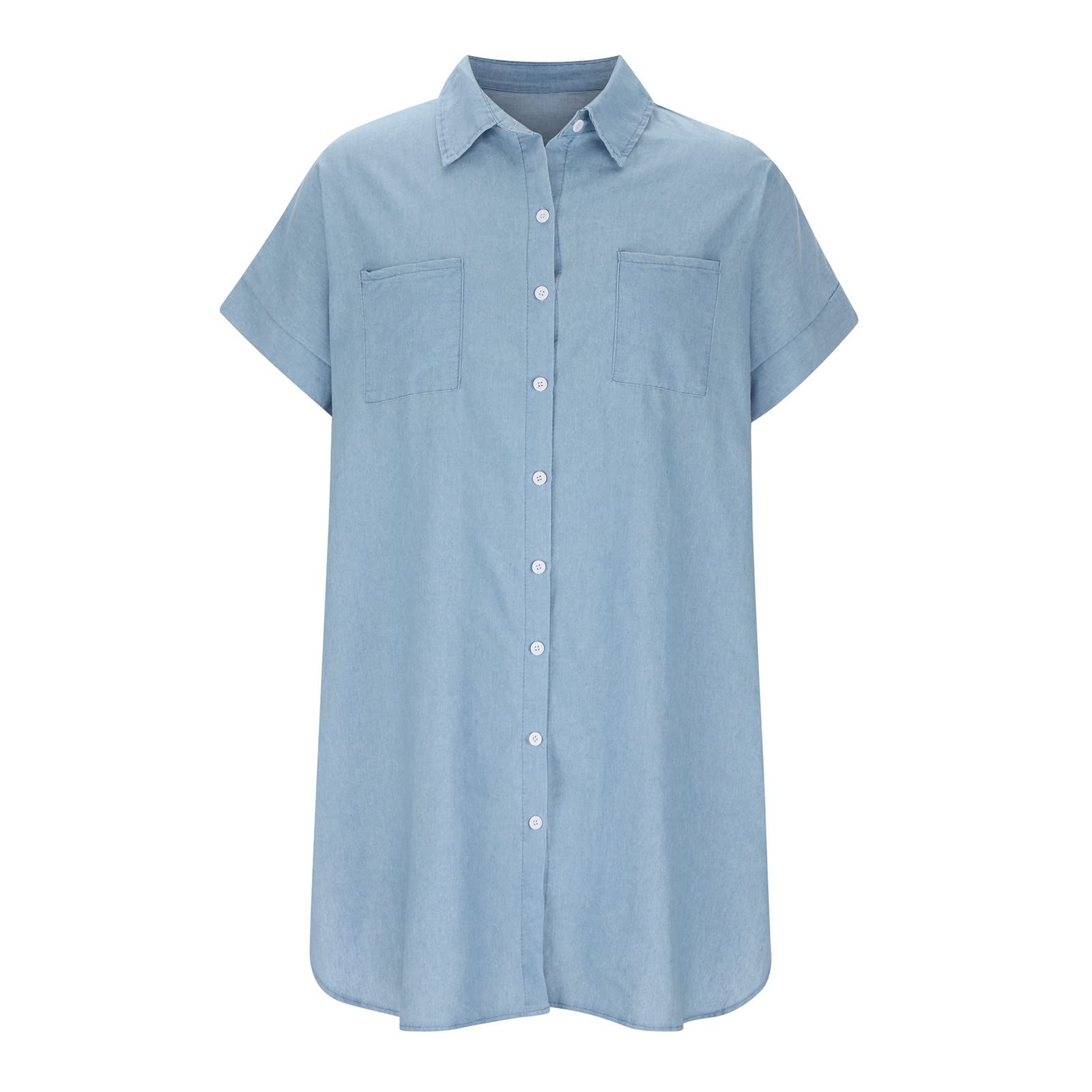 Women's Distressed Denim Shirt Dress - Casual Button Down Mini Dress for Summer Outings