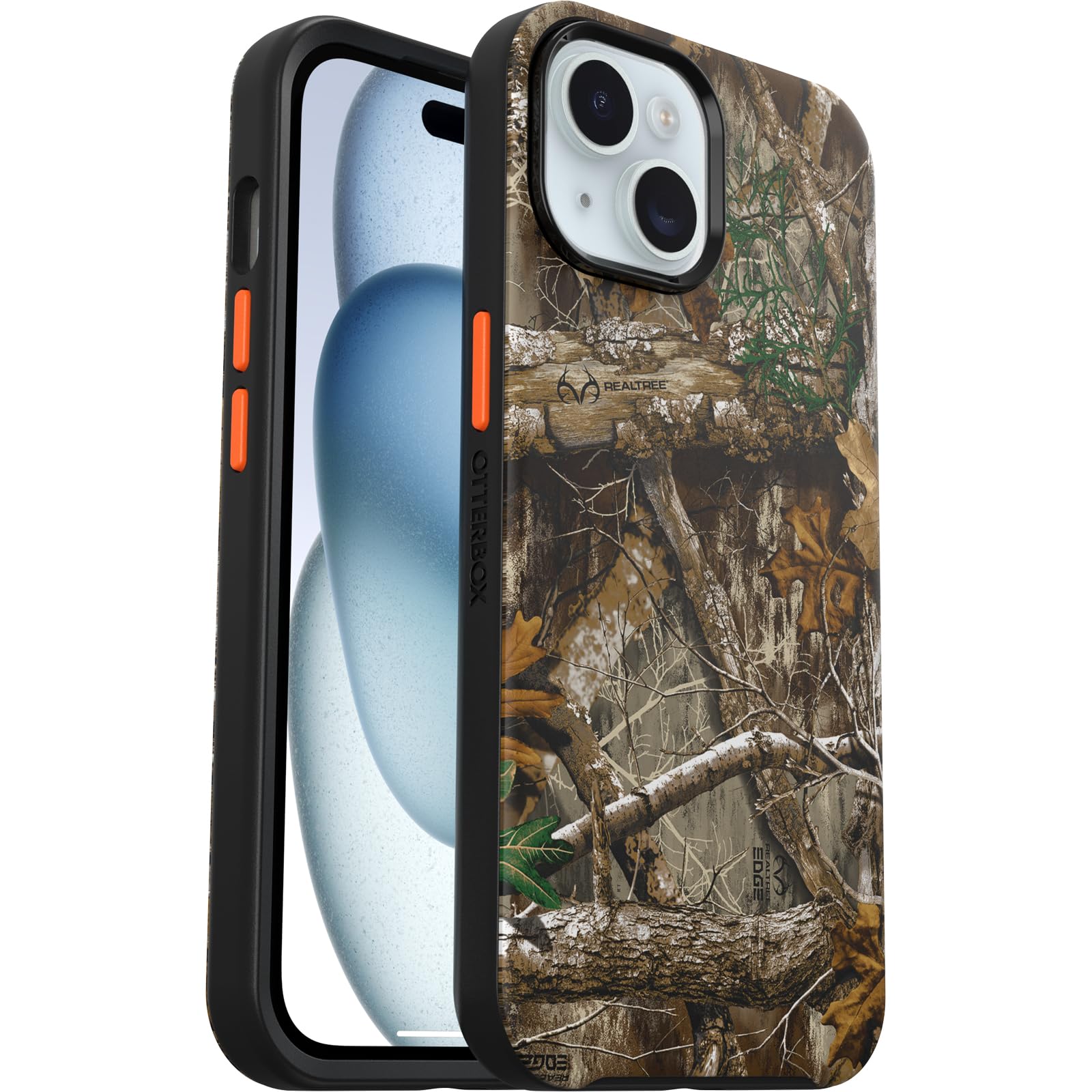 OtterBox Symmetry Series Case for iPhone 16e, 15, 14 & 13 - Realtree Edge Camo Orange | MagSafe Compatible | Ultra-Sleek Protective Cover with Raised Edges for Camera & Screen Protection | Perfect for Outdoor Adventures & Daily Use