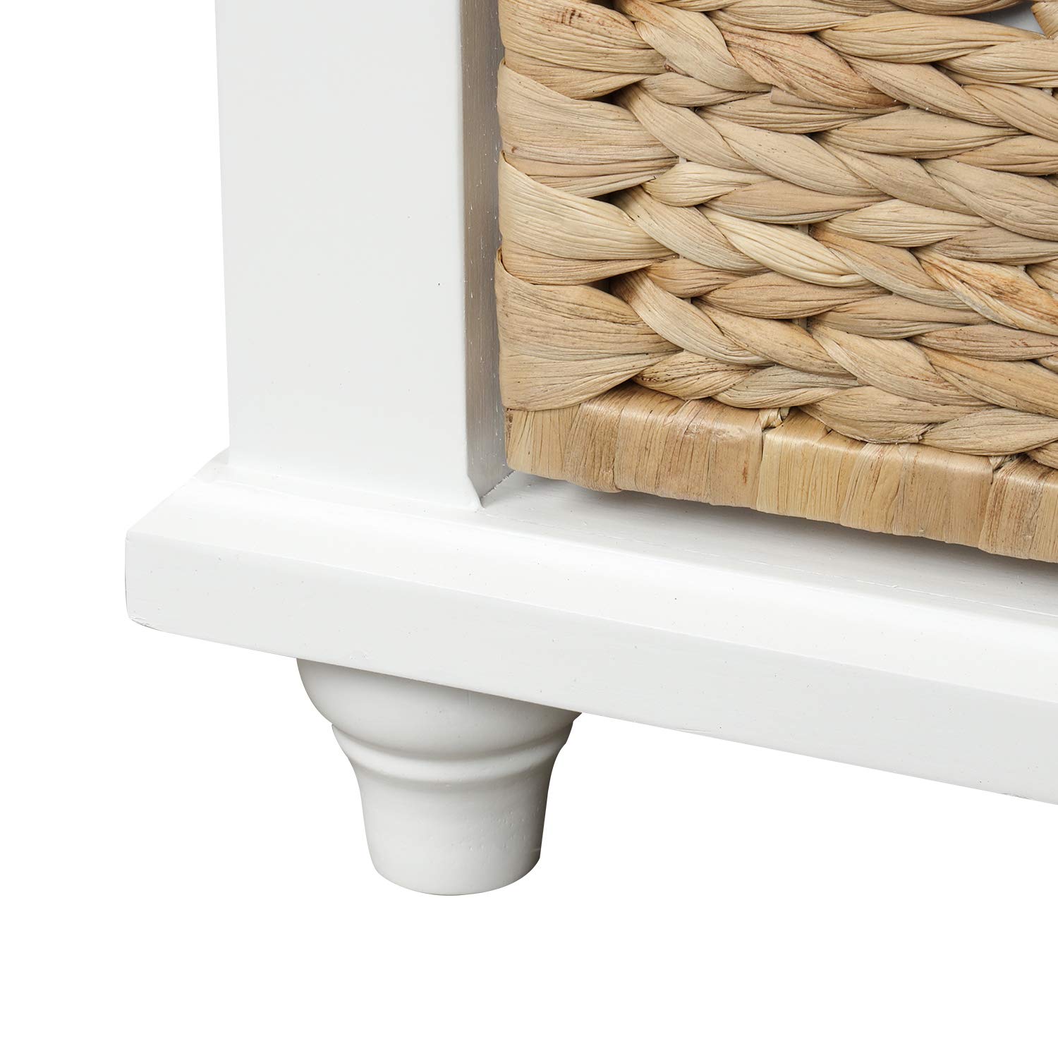 P PURLOVE Fully Assembled White Wooden Storage Bench with 3 Drawers & 3 Baskets - Entryway Shoe Bench with Removable Cushion for Living Room, Hallway & Home Organization - Perfect for Small Space Storage & Entryway Seating