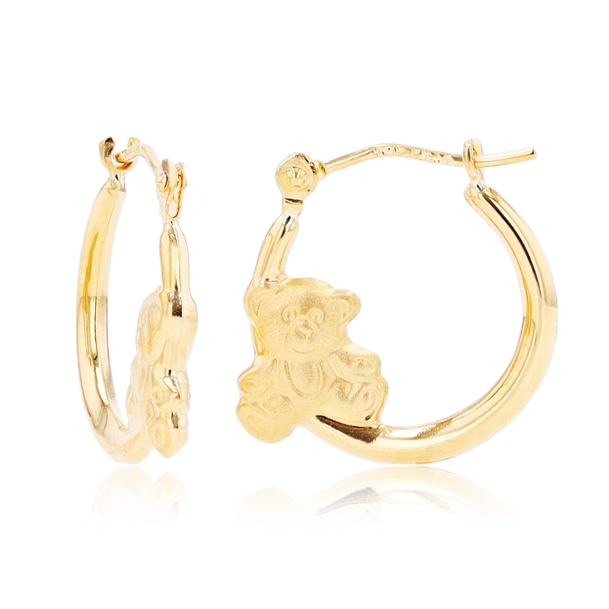 14K Yellow Gold Fancy Hoop Earrings with Hinged Clasp - Cat and Butterfly Design | Hypoallergenic Solid Gold Earrings for Women with Sensitive Ears | Perfect for Everyday Wear, Date Nights & Special Occasions