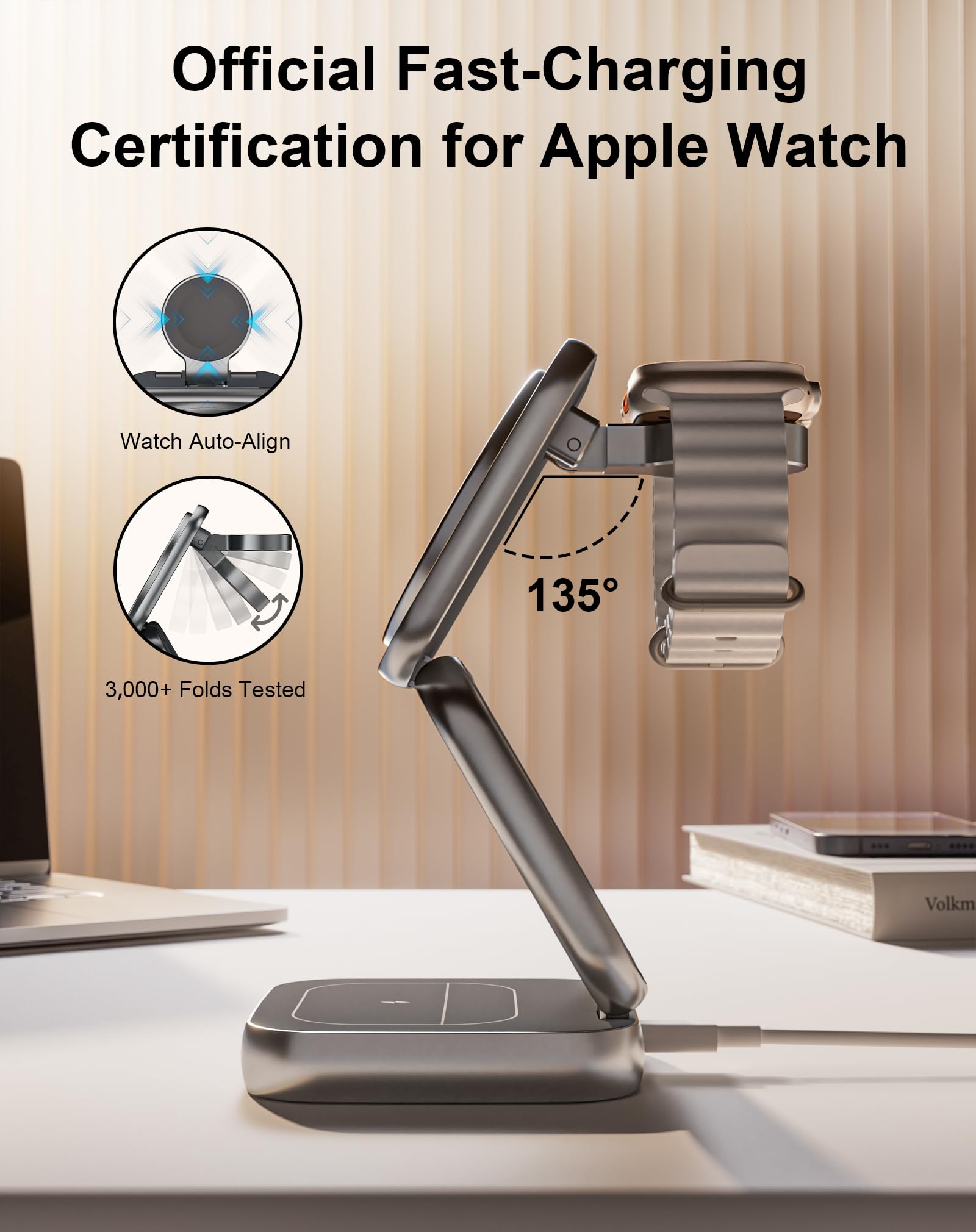 5-in-1 Magnetic Wireless Charging Station for iPhone 16/15/14/13 Series - 15W Fast Charging Foldable Stand with AC Island Design - Compatible with Apple Watch & AirPods (Includes 35W Adapter) - Perfect for Home, Office & Travel Charging Needs