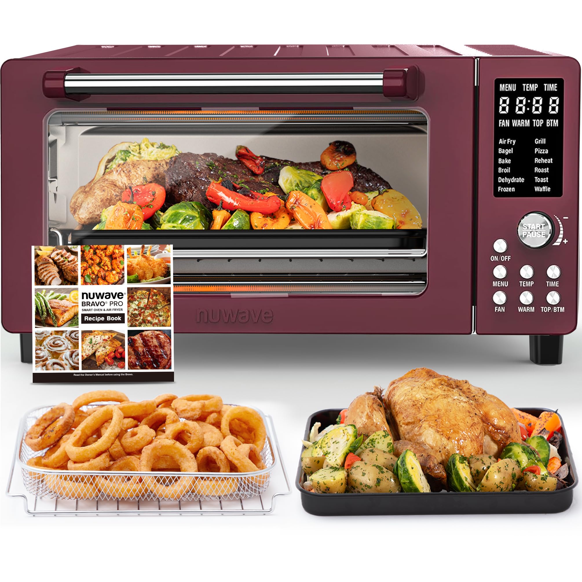 Nuwave Bravo Pro Smart Air Fryer Toaster Oven Combo - 12-in-1 Multi-Function Countertop Appliance with Quick Crisp Technology, 1800W, 50-450°F Temperature Range, PFAS-Free Nonstick, 21QT Capacity, Cinnamon Color - Perfect for Baking, Roasting, Air Frying & Meal Prep in Small Kitchens