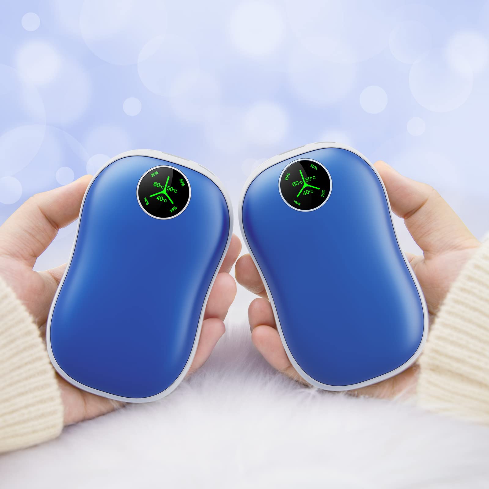 Rechargeable Hand Warmers 5000mAh - 2 Pack Electric Pocket Warmer & Power Bank with Digital Display | Portable Heating for Outdoor Sports, Camping, Hiking | Perfect Winter Gift for Men & Women | Stay Warm at Work, Travel & Daily Commute