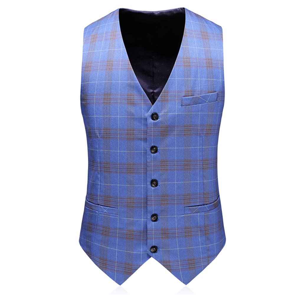 Men's 3-Piece Slim Fit Plaid Tuxedo Suit Set (Blazer, Vest & Pants) for Wedding, Groomsmen & Formal Events - Two Button Double Breasted Business Suit for Prom, Office & Special Occasions