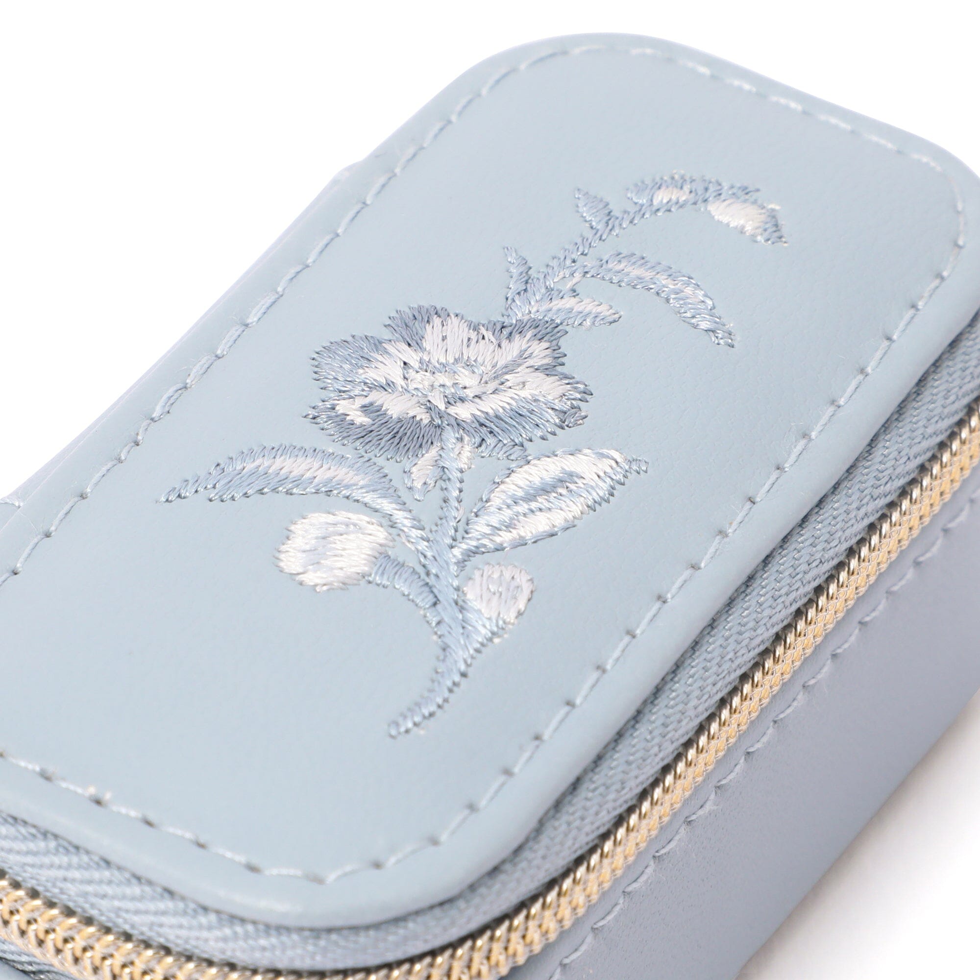 Blue Embroidery Flower Mini Travel Jewelry Box - Portable Organizer for Rings, Necklaces & Earrings | Perfect for Vacation, Business Trips & Gift Giving