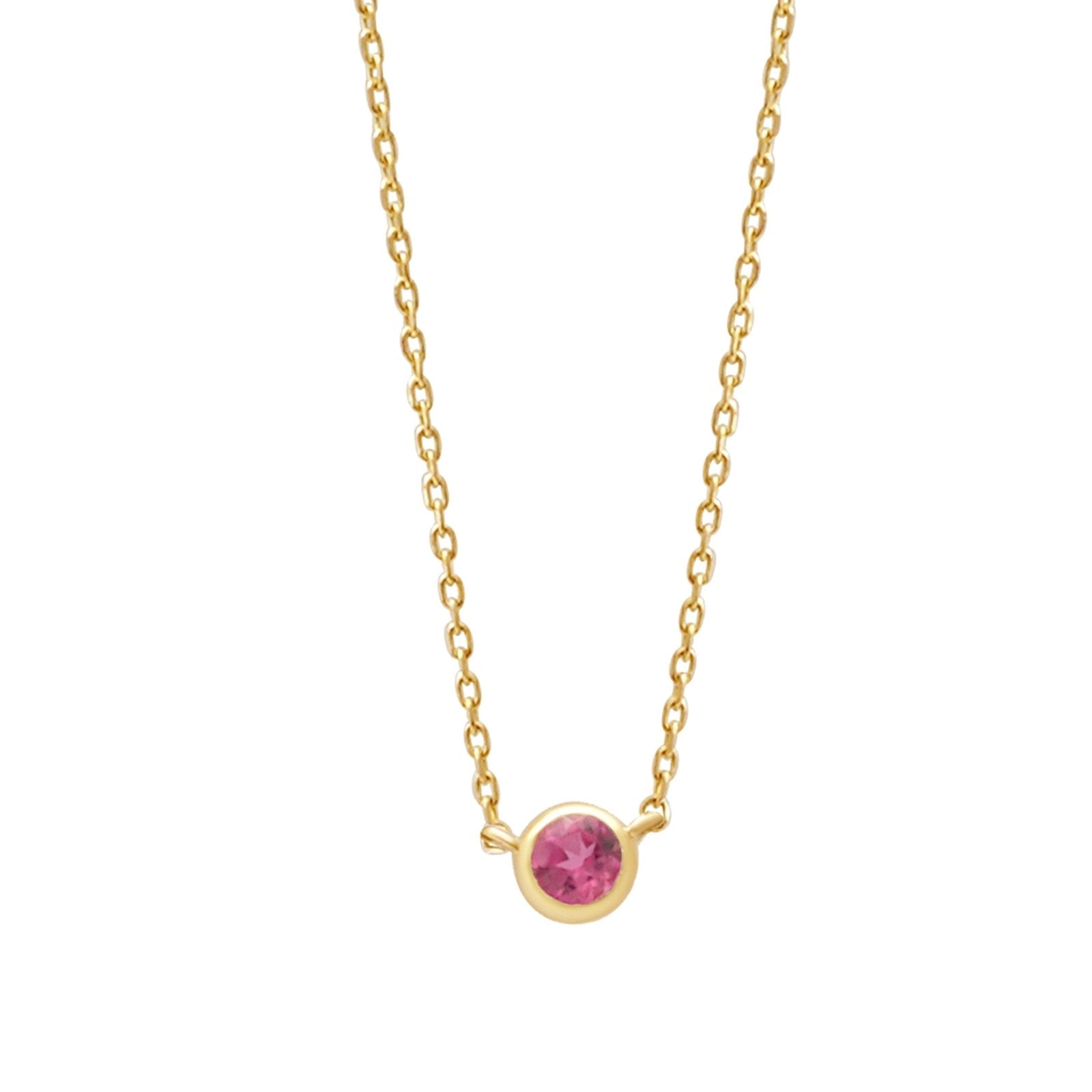14k Yellow Gold Pink Tourmaline Station Necklace - Bezel Set Gemstone Jewelry for Women, Perfect for Valentine's Day Gifts & Everyday Elegance
