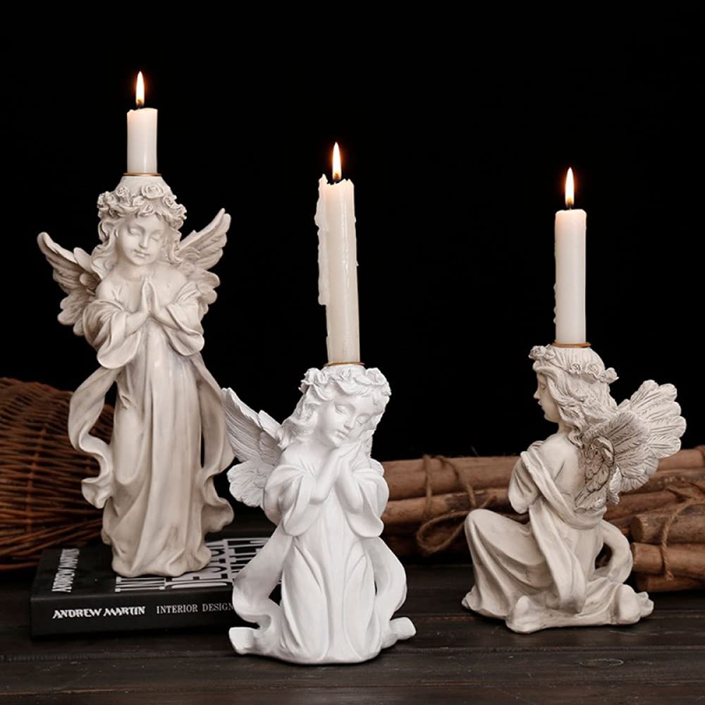 Angel Wing Praying Cherub Resin Candle Holder - Decorative Candlestick for Home, Church & Wedding Decor - Perfect for Tea Light Candles - Ideal for Centerpieces, Altars & Spiritual Spaces