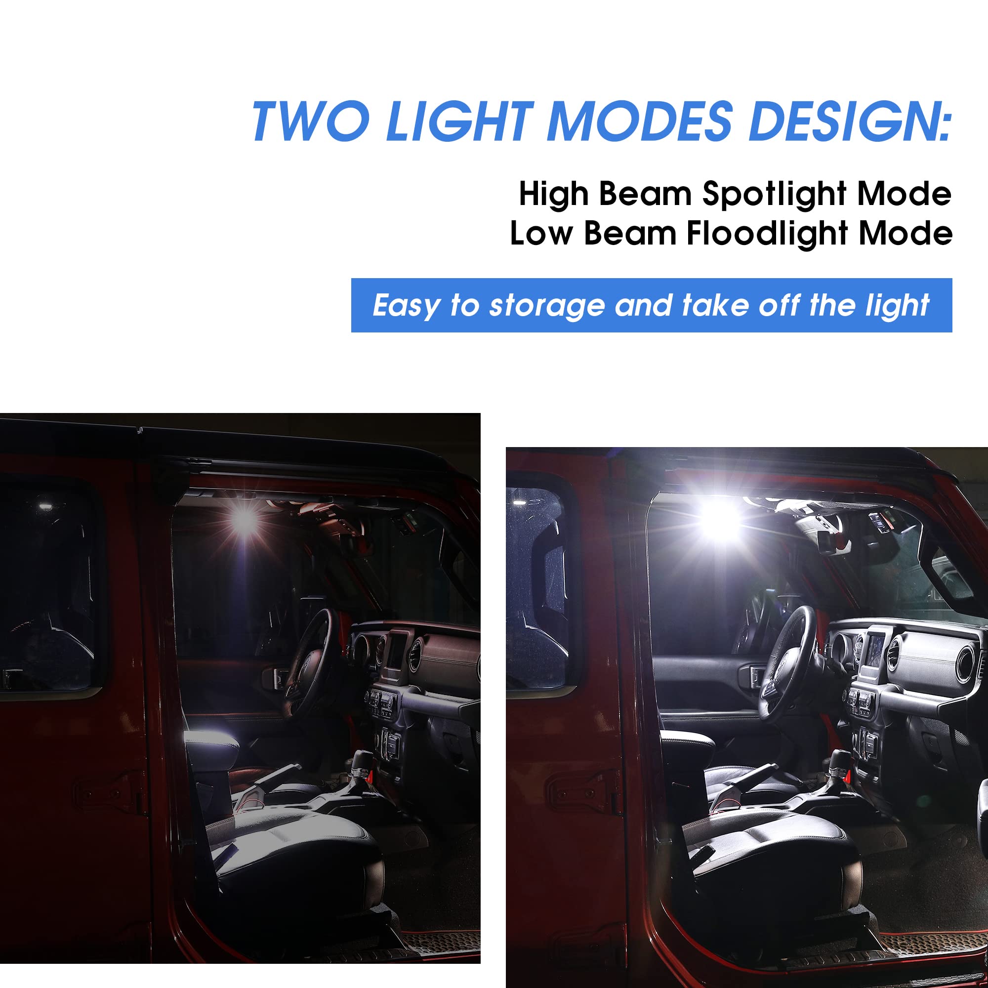 Jeep Wrangler Grab Handles with LED Light - 4 Pack Rechargeable Interior Roll Bar Handles for TJ JK JL YJ Unlimited Rubicon Sahara (2 Door/4 Door) & Gladiator JT - Blue Dome Light Accessories | Perfect for Night Off-Roading & Camping Adventures