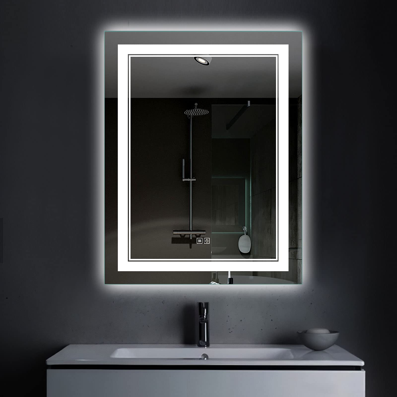 NeuType 36x28 Inch LED Vanity Mirror with Lights - Full Length Wall Mirror for Bathroom, Bedroom & Dressing Room - Adjustable Brightness Makeup Mirror with Touch Control