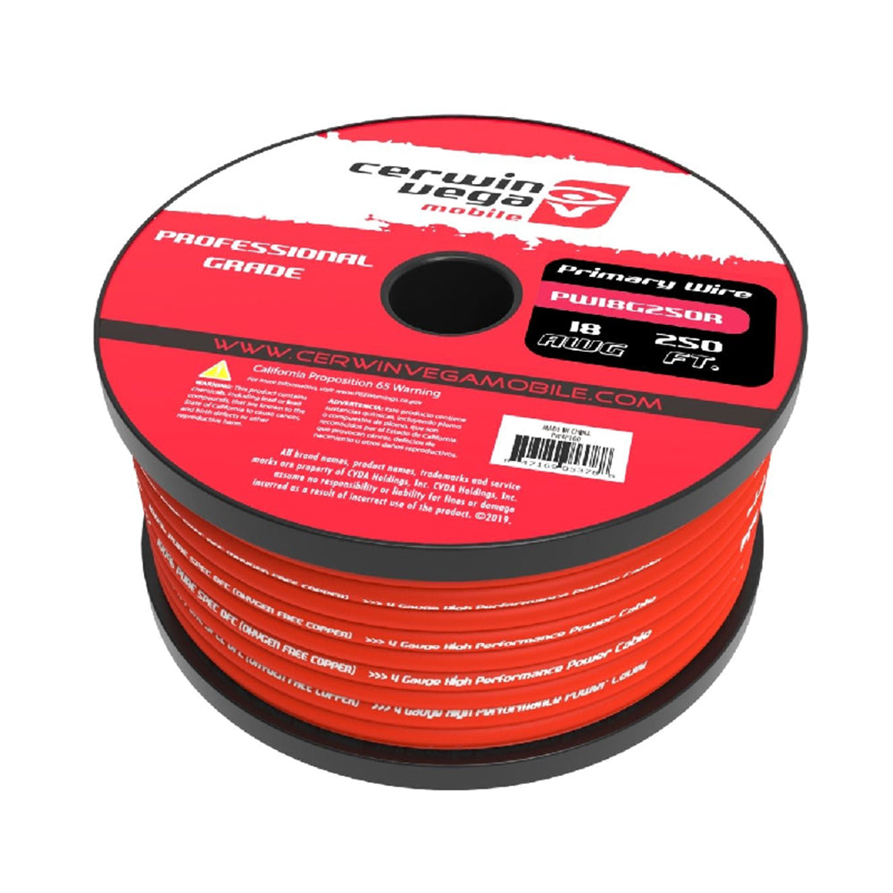 Cerwin Vega PW18G250R 18 Gauge Frost Red Primary Wire - Automotive, Marine, and RV Electrical Wiring Applications