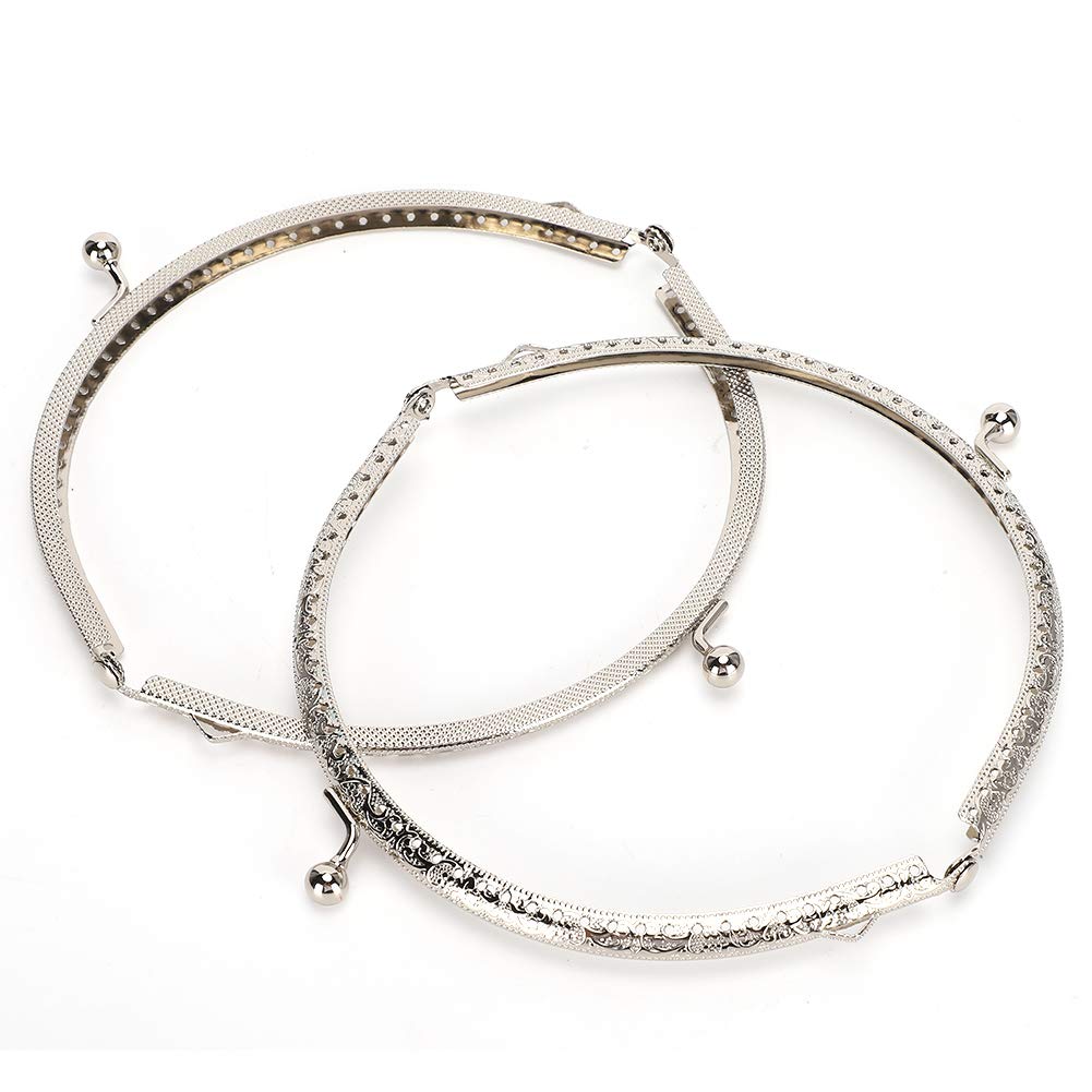 GLOGLOW 2-Pack Silver Metal Semicircular Purse Frame with Kiss Clasp Lock - 15cm/5.9in DIY Sewing Bag Handle for Handbags, Clutches & Tote Bags - Perfect for Crafting, Fashion Accessories & Gift Making