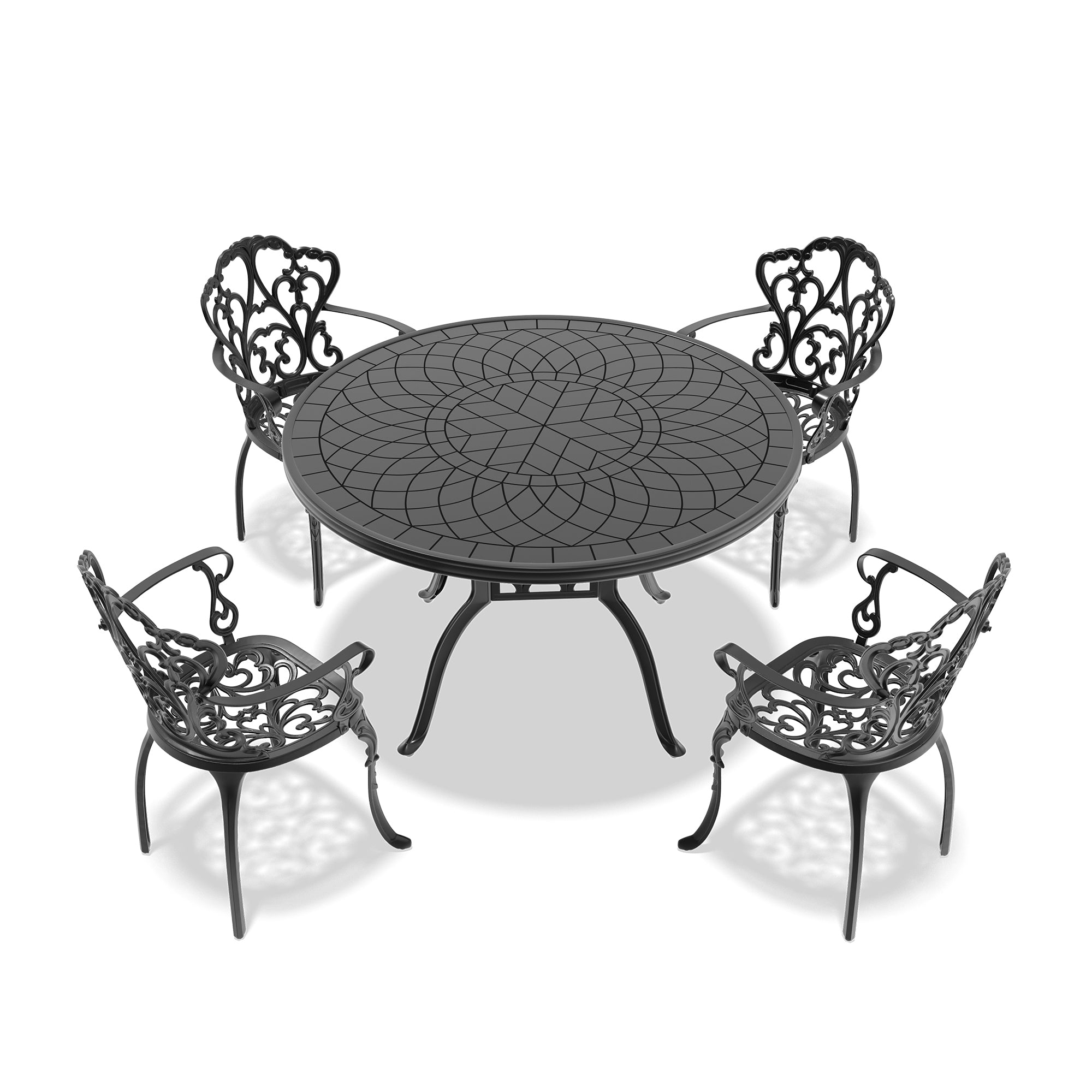5-Piece Cast Aluminum Patio Furniture Set with Cushions - Outdoor Dining & Lounge Chairs for Garden, Poolside, or Backyard Relaxation