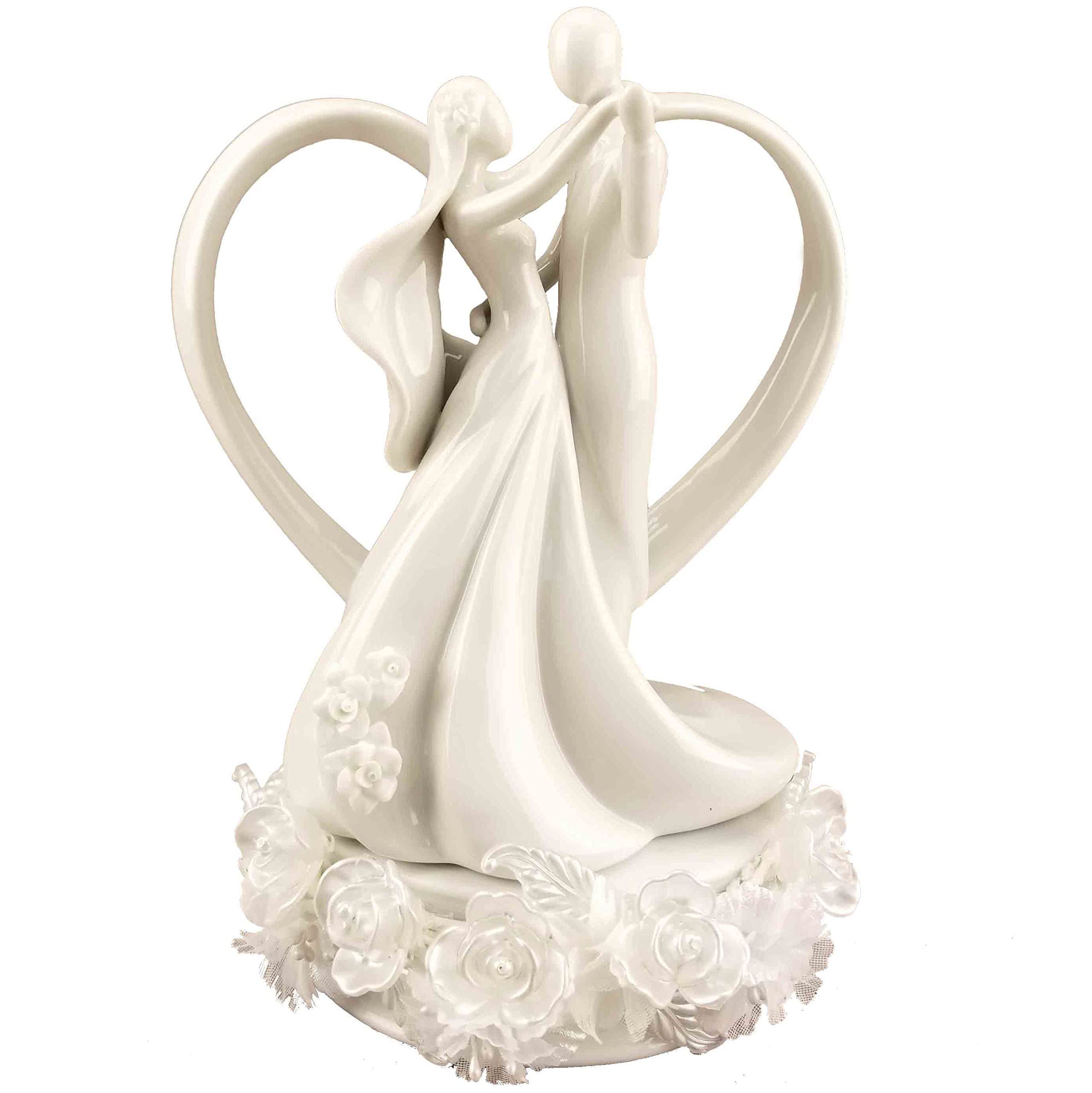 Iridescent Rose Pearl & Heart Wedding Cake Topper - Elegant Bridal Shower, Anniversary & Wedding Decoration for Cakes, Cupcakes & Desserts