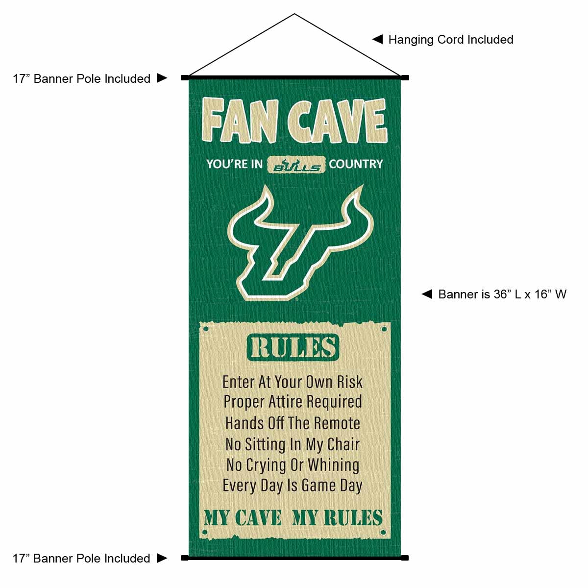 South Florida Bulls Man Cave Decor - College Football Fan Banner Scroll for Game Room, Sports Bar & Tailgating Party Decorations