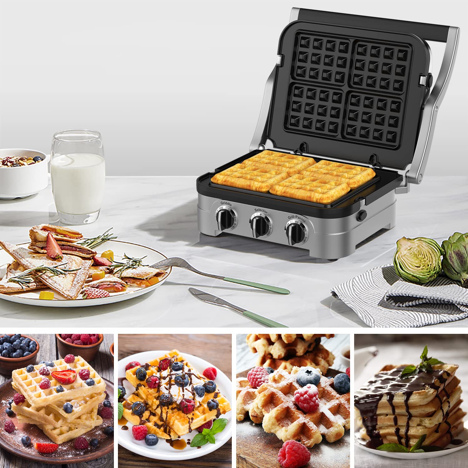 Nonstick Waffle Plates for Cuisinart Griddler GR-4N GR-5B GR-6 GRID-8N Series - Replacement Baking Plates for Perfect Homemade Waffles, Breakfast & Brunch Cooking