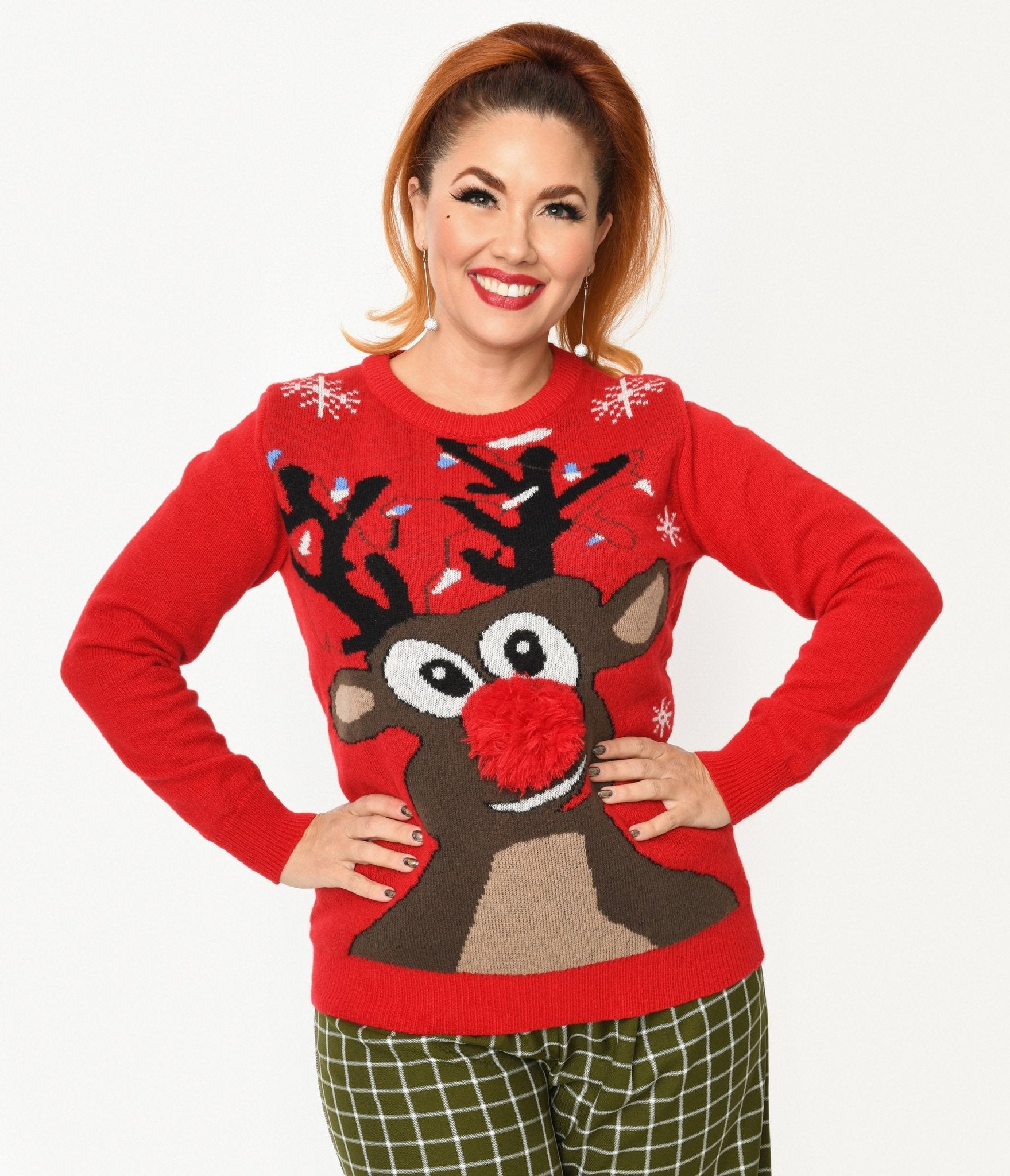 Festive Red Rudolph Christmas Sweater - Cozy Holiday Pullover for Xmas Parties, Family Gatherings & Ugly Sweater Contests