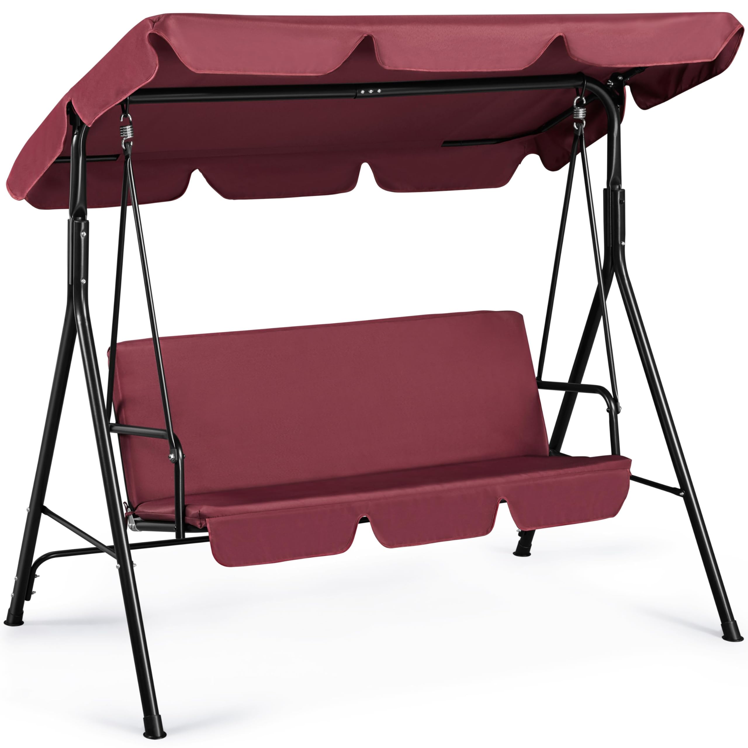 Yaheetech 3-Seat Outdoor Patio Swing Chair with Adjustable Canopy & Removable Cushion - Hanging Lounge Chair for Garden, Yard, Porch - Burgundy Red - Perfect for Relaxing, Reading & Enjoying Nature