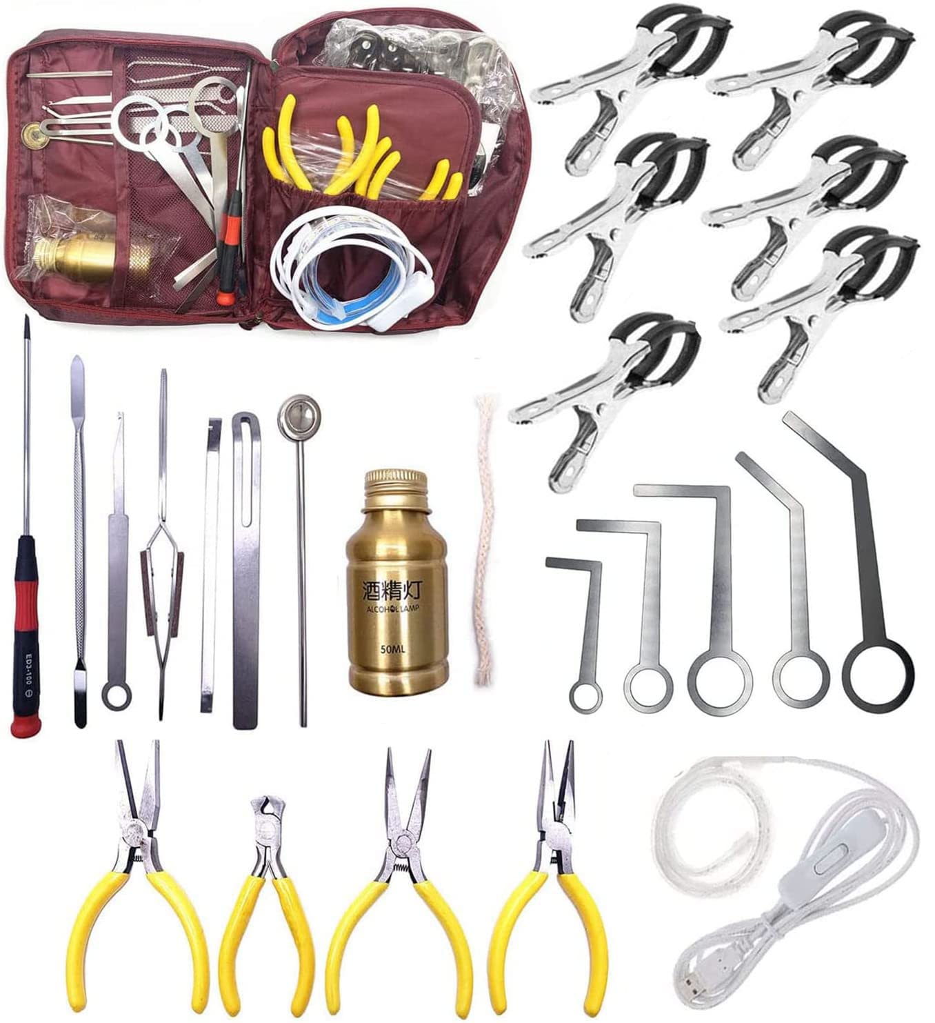 Professional Saxophone Repair Kit - 24PCS Sax Maintenance Tools with Carry Bag, LED Leak Light, Key Adjuster & Pliers for Saxophone Players & Technicians | Perfect for Home, Studio & Stage Repairs