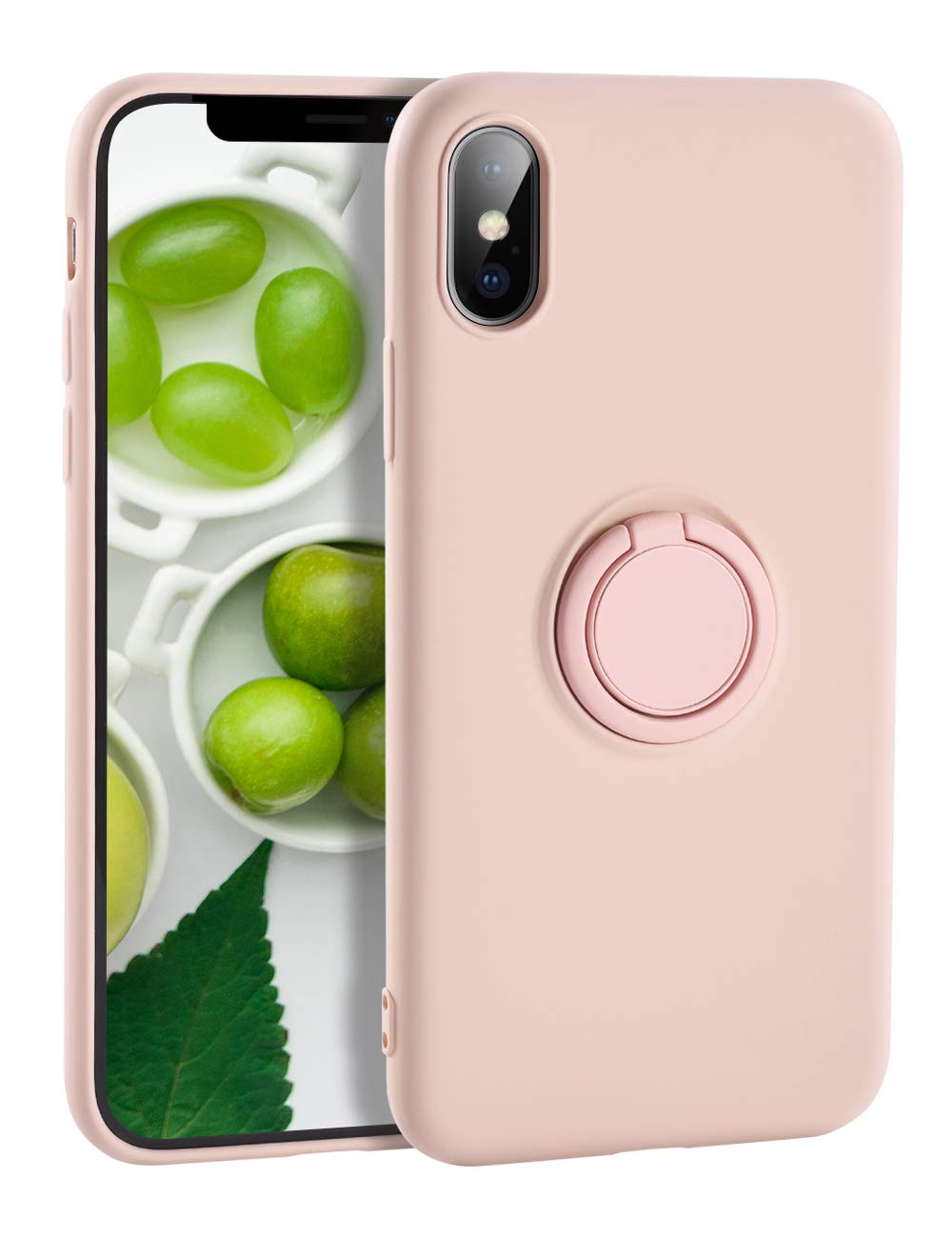 Premium Liquid Silicone iPhone X/Xs Case with Magnetic Ring Holder & Kickstand - Shockproof Slim Protective Cover for iPhone X/Xs (Pink) | Perfect for Car Mounting, Hands-Free Viewing & Everyday Protection