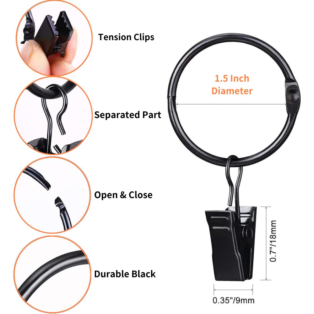 Stainless Steel Openable Circle Hooks - 30 Pack Curtain Clips for Hanging Party Lights, Gutter Decor, Photo Display, Camping Tents - 1.5 Inch Black Hooks for Home, Garden, and Craft Decorations