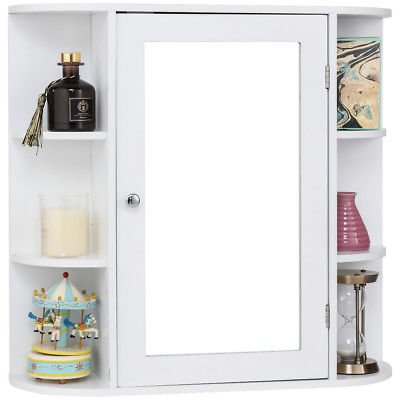 Wall Mounted Bathroom Storage Cabinet - White Mirrored Organizer for Makeup, Toiletries & Essentials | Space-Saving Vanity Mirror with Shelves