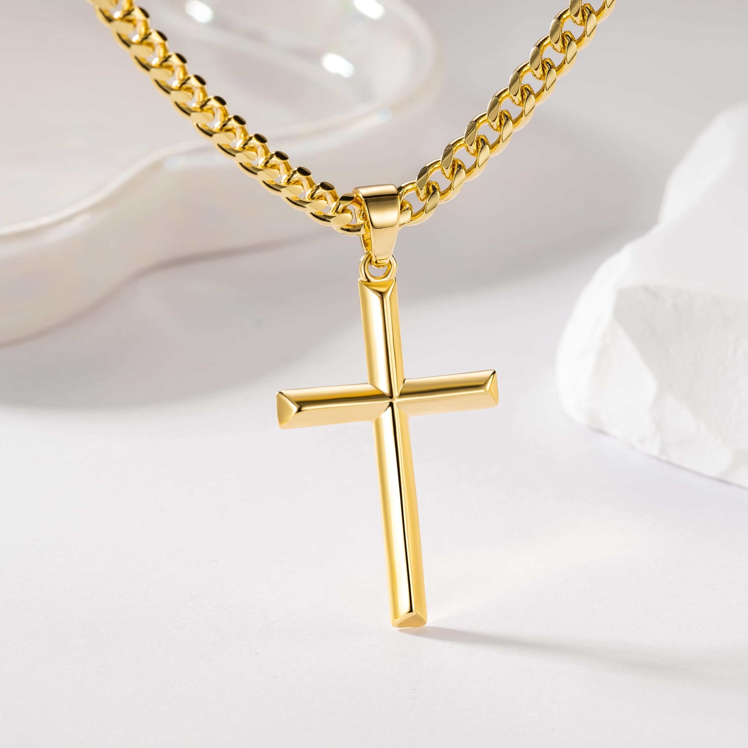 14K Gold Cross Necklace for Men & Women - Durable Pendant Necklace with 20/22/24 Inch Chain - Perfect for Daily Wear, Gifts & Religious Occasions