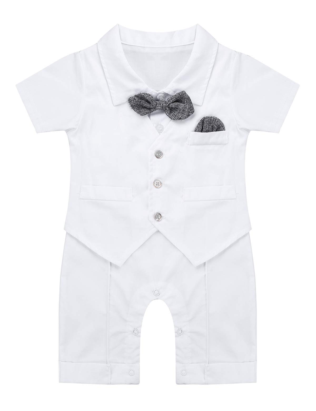 Moily Baby Boys Tuxedo Dress Shirt with Waistcoat & Bowtie - Formal Romper Jumpsuit for Newborns | Perfect for Christenings, Weddings & Photo Shoots