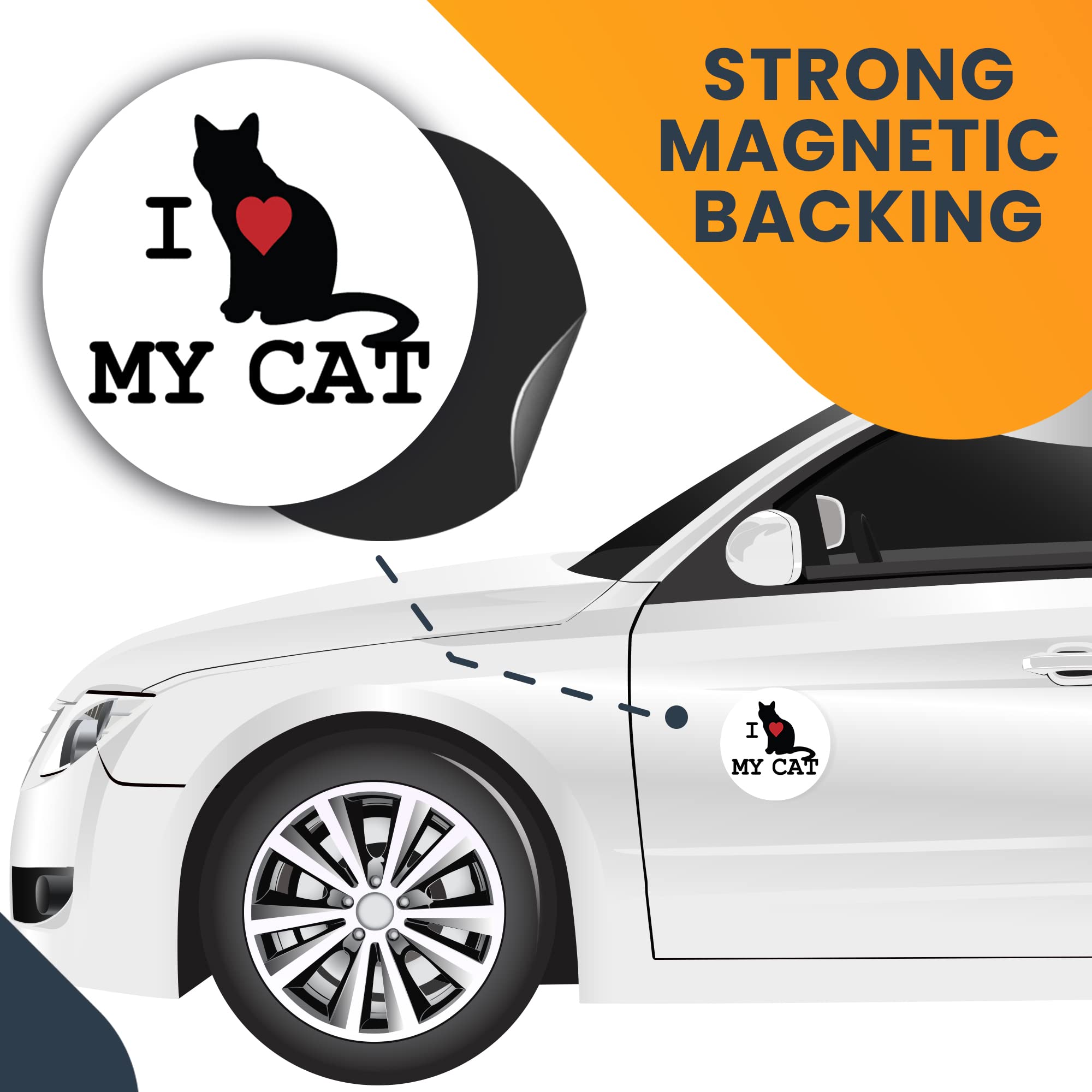 I Love My Cat 5-inch Round Heavy Duty Vinyl Car Magnet - Red, White & Black Decal for Vehicles, Trucks, SUVs | Perfect for Pet Lovers & Decorative Auto Accessories