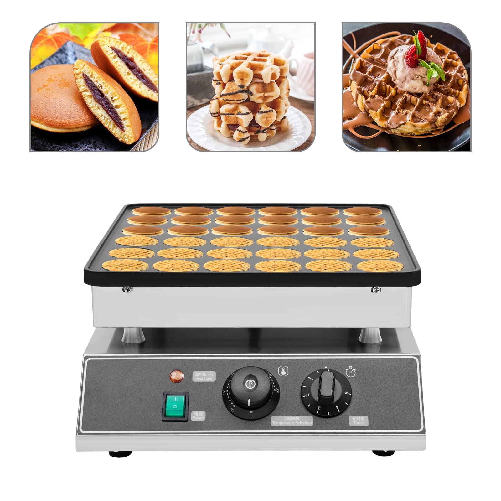 Commercial Electric Dutch Pancake Baker Maker - 36Pcs Nonstick Mini Waffle Maker, Stainless Steel for Restaurants, Cafes & Shops - Perfect for Breakfast Buffets, Brunch Catering and Coffee Shop Menus
