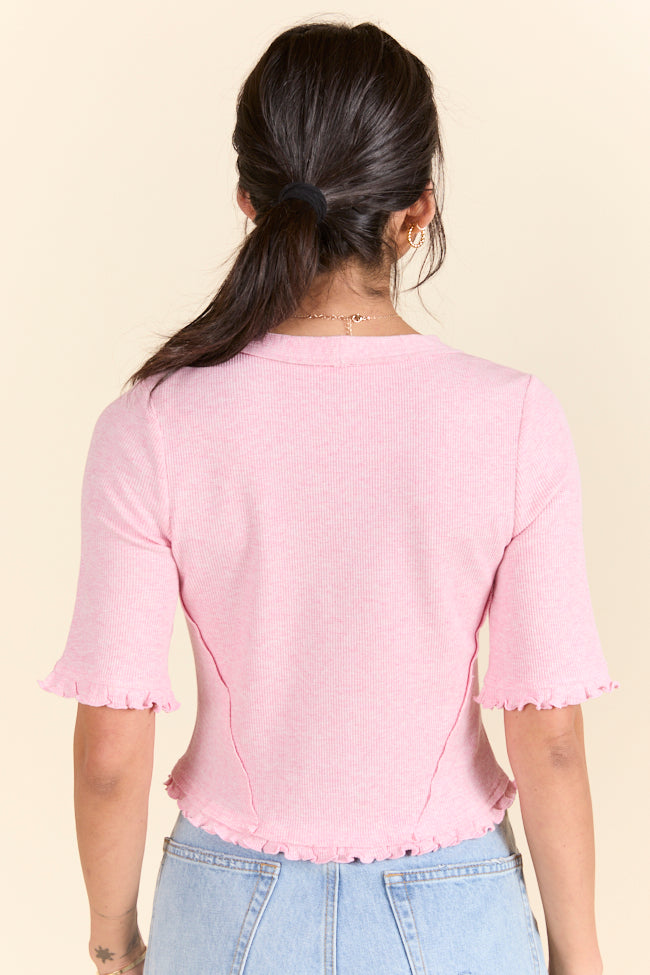 Stylish Pink Lettuce Trim Cardigan for Women - Cozy Knit Sweater for Casual Outfits & Layering