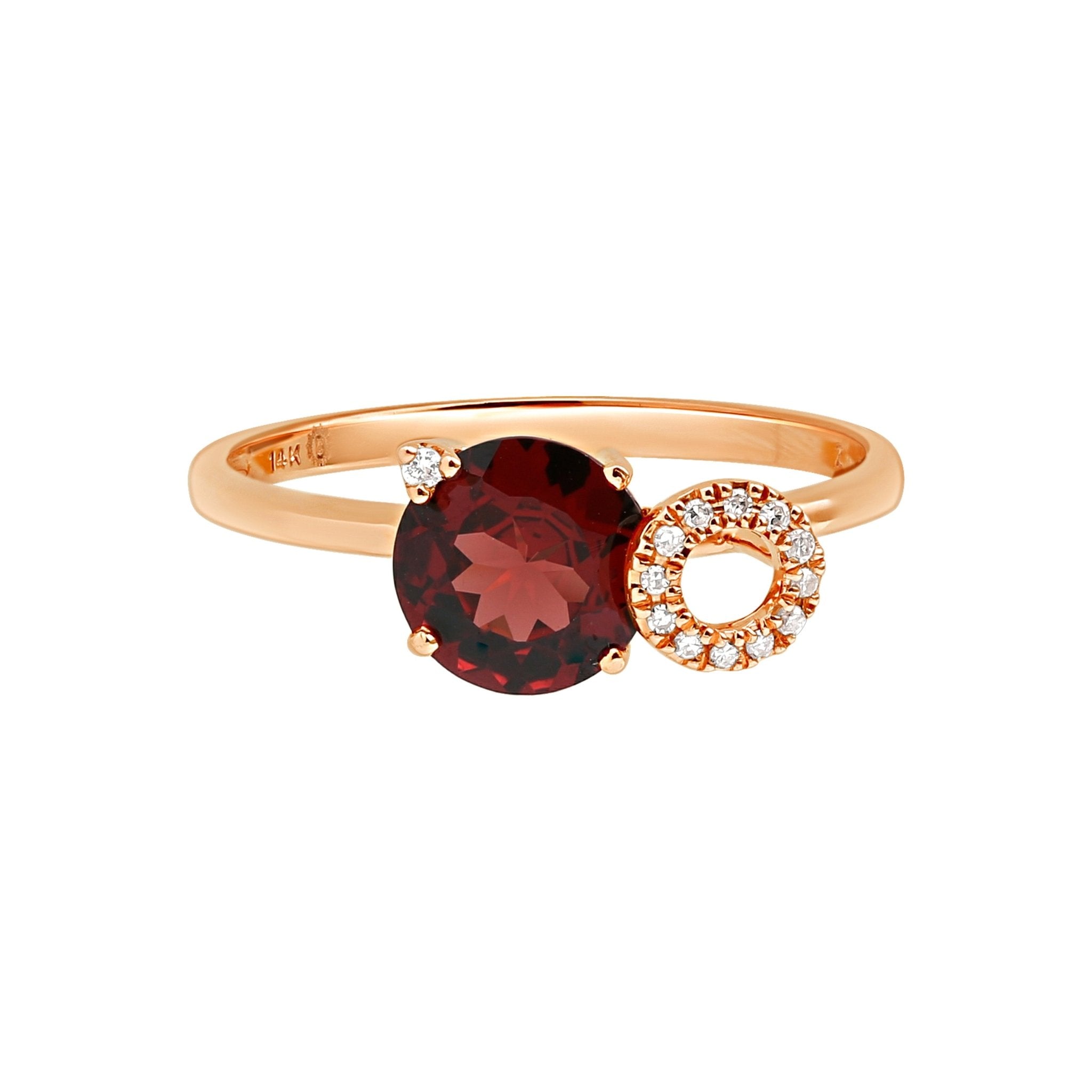 14K Rose Gold Stacked Diamond & Garnet Solitaire Cocktail Ring for Women - Elegant Statement Jewelry for Parties, Weddings & Special Occasions
