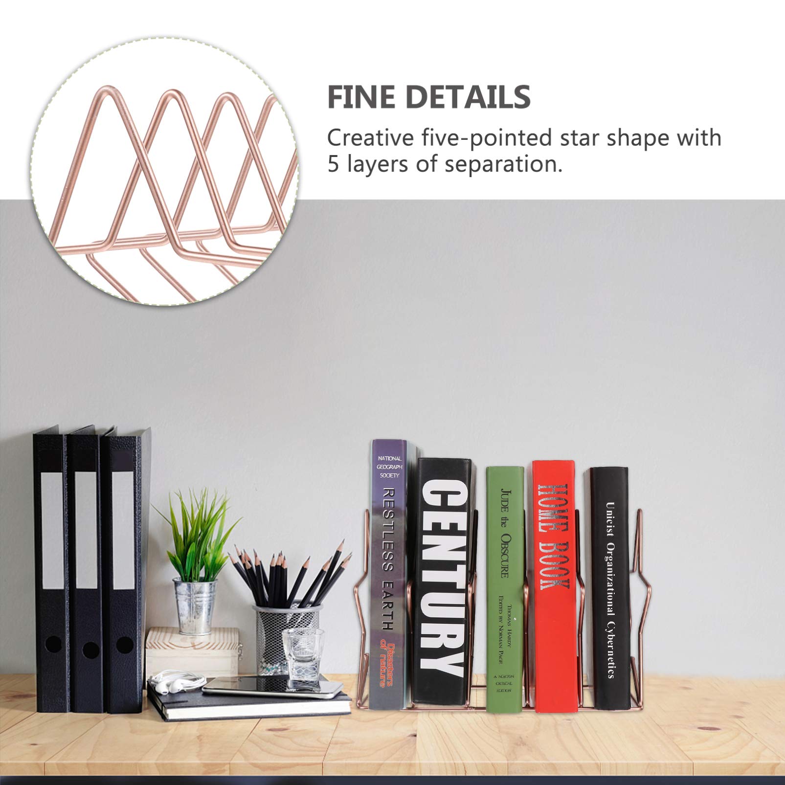 Metal File Folder Stand & Magazine Holder - Rose Gold Office Organizer for Documents, Newspapers, and Home Decoration | Perfect for Desk Organization and Living Room Storage
