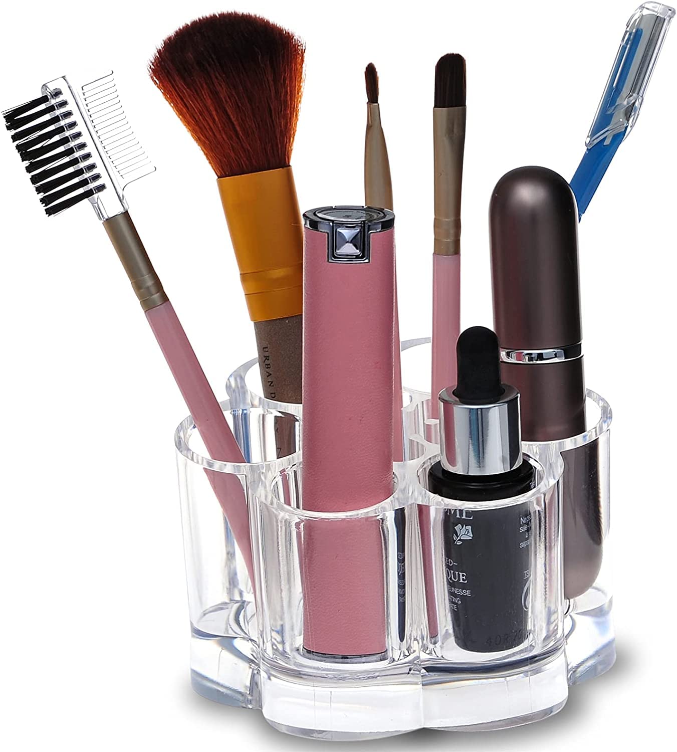 Acrylic Lipstick Holder & Makeup Organizer - 7 Slot Round Stand for Lip Gloss, Brushes, Nail Polish, Essential Oils & Eyeshadow Pens | Perfect for Vanity, Bathroom Counter & Travel Makeup Storage