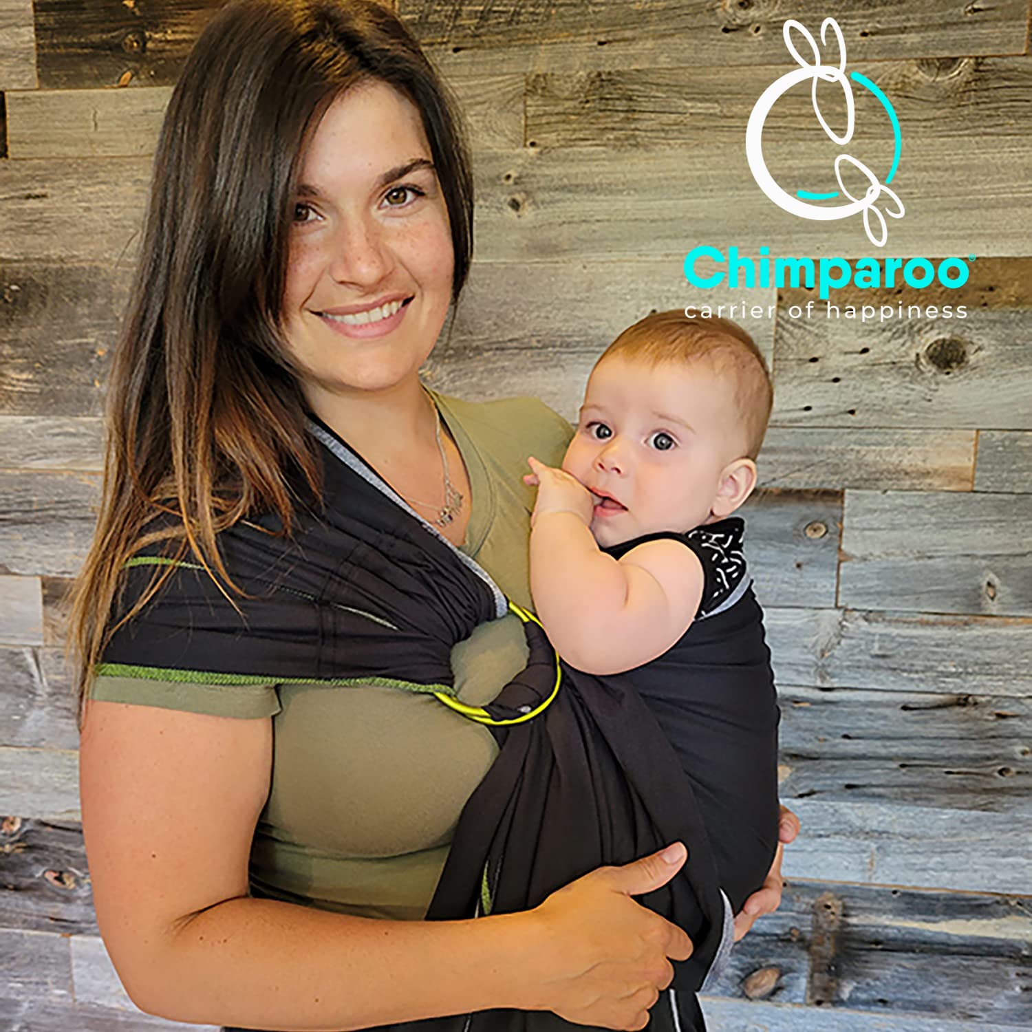 CHIMPAROO Organic Cotton Baby Wrap Carrier - Adjustable Ring Sling for Newborn to Toddler (0-35 lbs) - Soft & Breathable Infant Carrier with Aluminum Rings - Perfect for Hands-Free Parenting, Errands & Babywearing - Jazz Pattern, Size 1