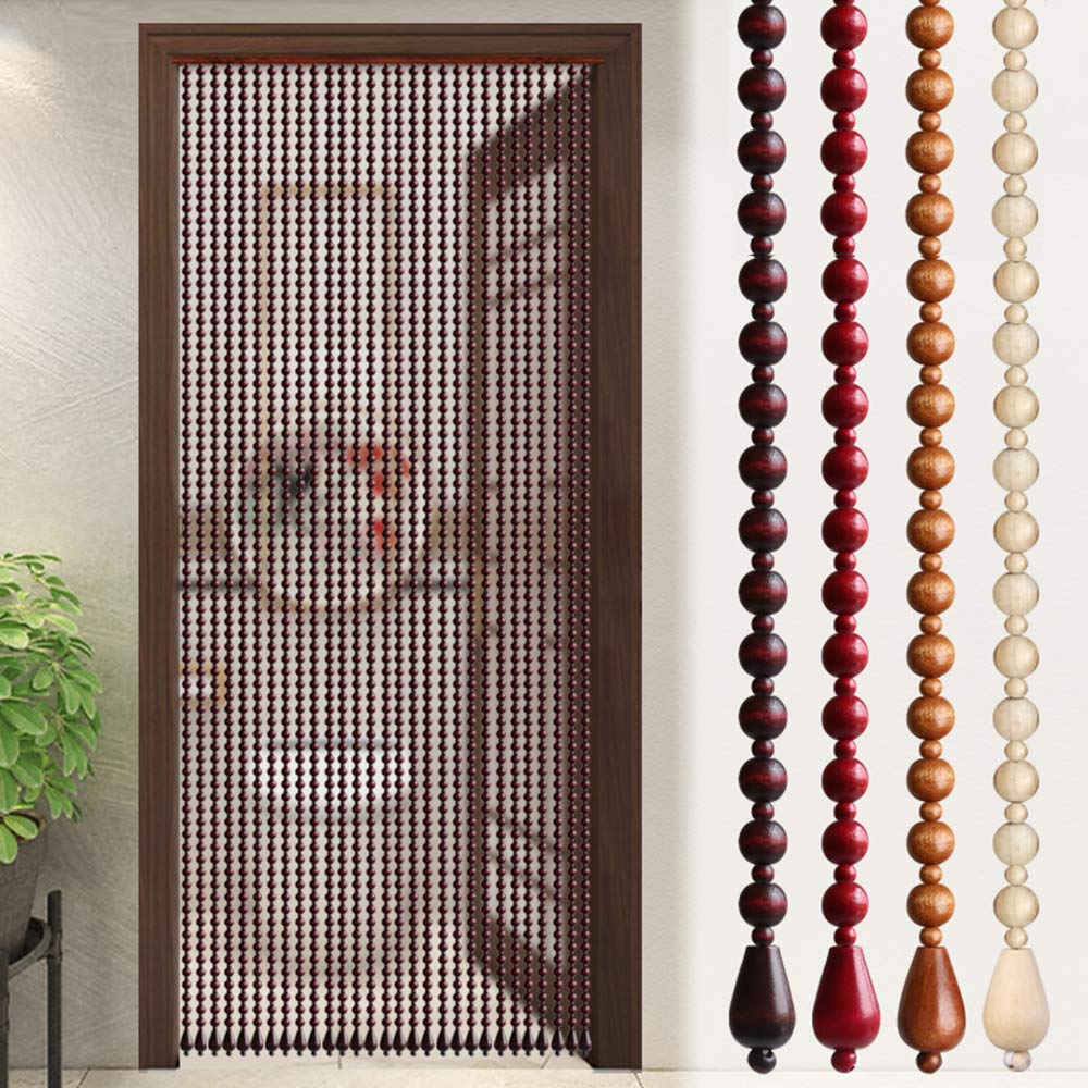 Vintage Wood Beaded Curtains 100x200cm - Handmade Room Divider for Closet, Doorway & Entrance Decor in Brown, Gold, Red & Wood Tones (60x200cm, 80x200cm, 90x200cm Options) - Perfect for Bohemian Home Decor, Bedroom Partition & Hippie Style Interior Design