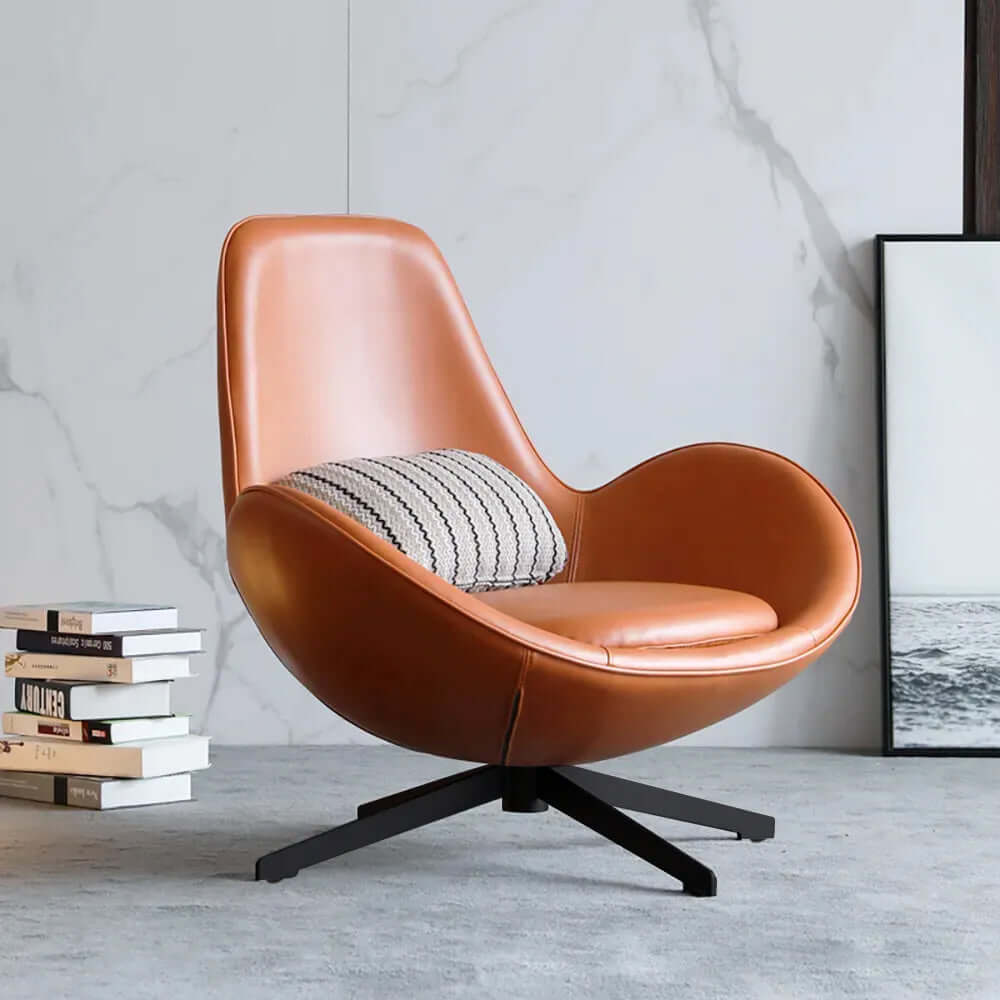 Modern Brown Egg Lounge Chair - Faux Leather Accent Chair with Sturdy Metal Base - Perfect for Living Room, Bedroom or Office Relaxation