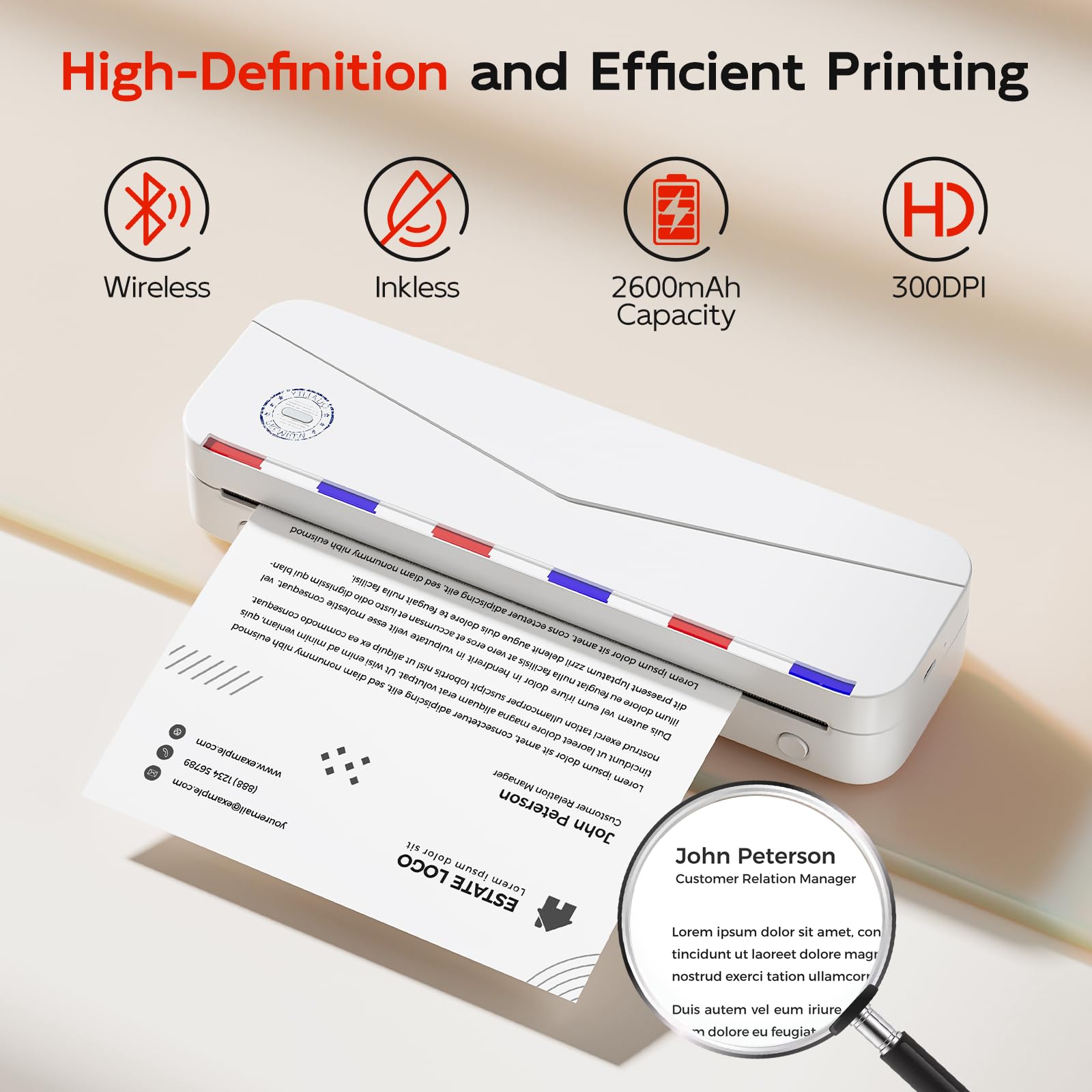 Phomemo Wireless Portable Thermal Printer - Bluetooth Inkless Printer for Travel & Office, Compatible with Phone & Laptop, Prints 8.5