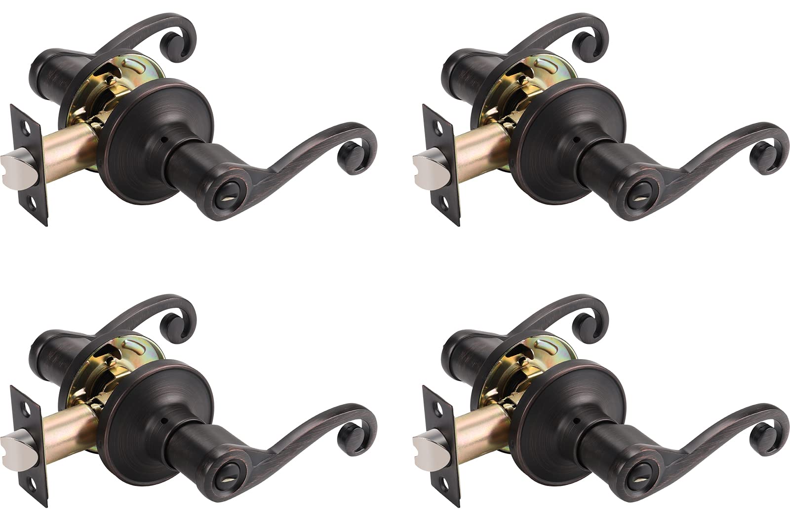 Brotima 4 Pack Oil Rubbed Bronze Privacy Lever Door Handle Set - Keyless Interior Door Lock with Easy Open Design for Bedroom, Bathroom & Home Security (Perfect for Privacy & Guest Rooms)