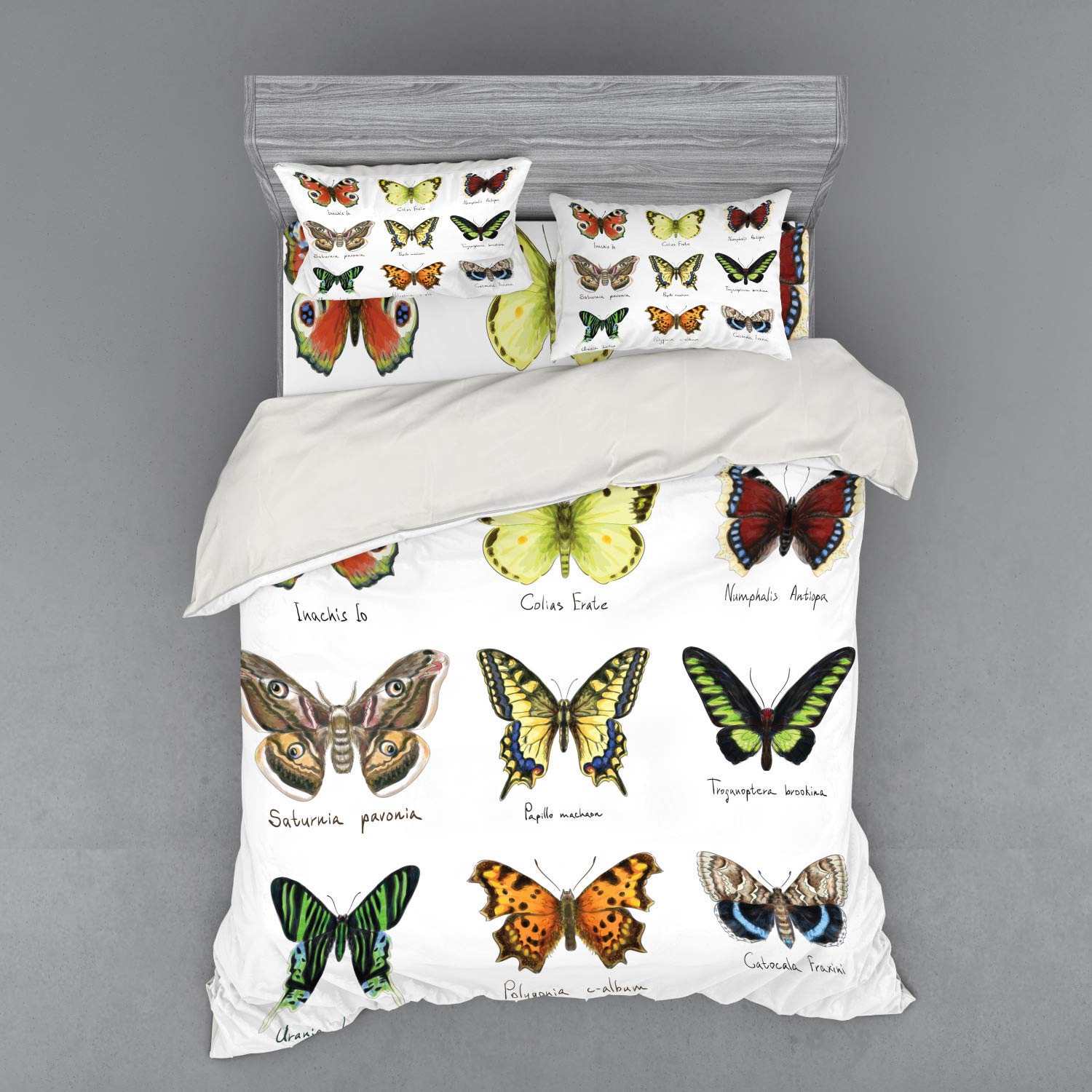 Ambesonne Watercolor Butterfly Duvet Cover Set - Queen Size 4-Piece Bedding with Shams & Fitted Sheet | Spring Insect Design Featuring Urania Helius Saturnia Pavonia | Colorful Bohemian Bedroom Decor for Guest Rooms & Dorm