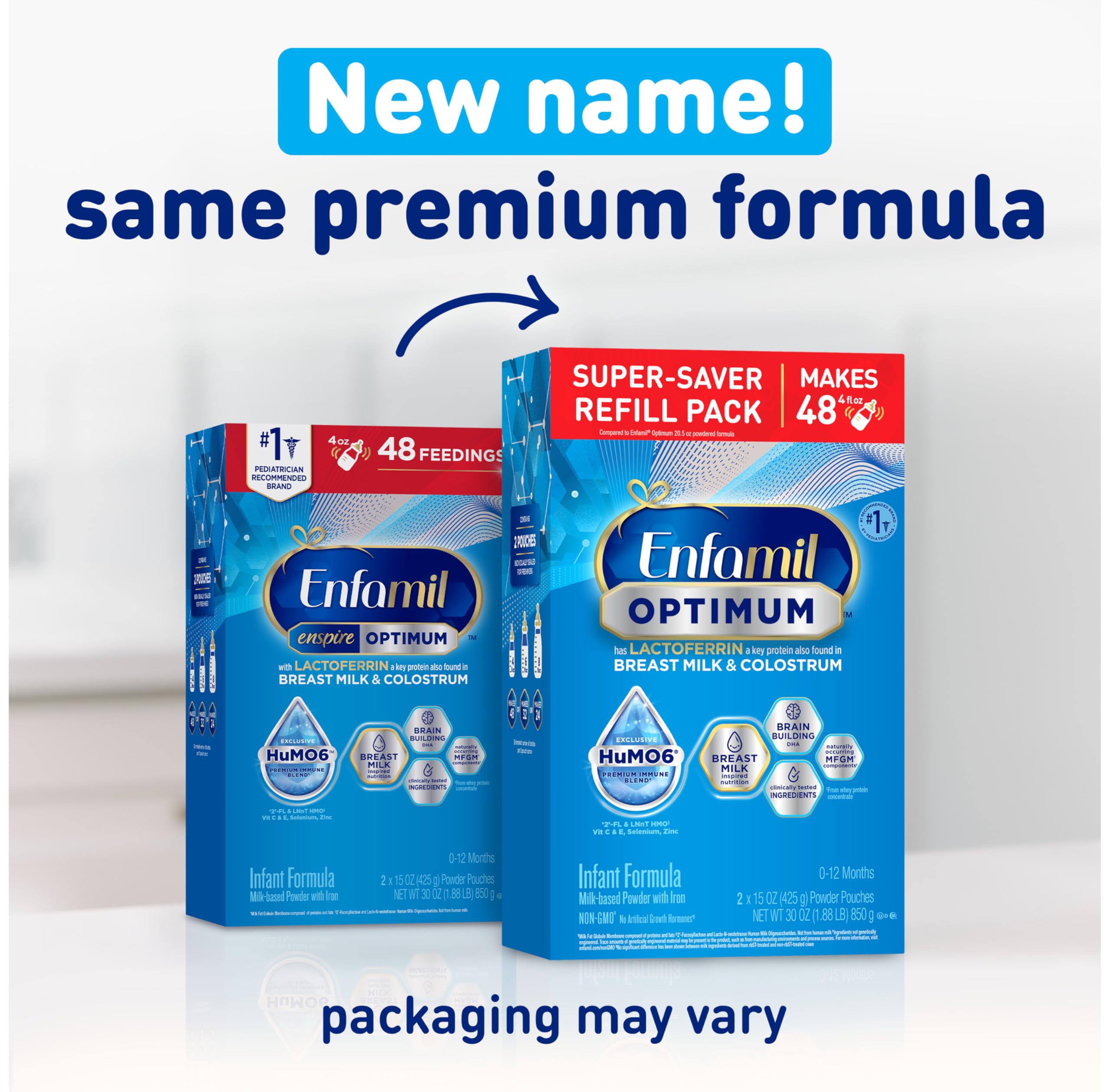 Enfamil Optimum Baby Formula - Closest to Breast Milk with Immune-Supporting Lactoferrin & Brain-Building DHA | 30 Oz (Pack of 4) | Ideal for Newborns & Infants, Perfect for Daycare & Travel Feeding