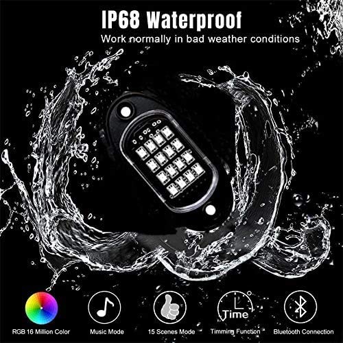 RGB LED Rock Lights with APP & RF Remote Control - 64 Multicolor Underglow Neon Lights, IP68 Waterproof, Music Sync & Flashing Modes - 12V DC Off-Road Lighting Kit for Jeep, Truck, ATV, Motorcycle - Perfect for Night Rides, Car Shows & Off-Road Adventures