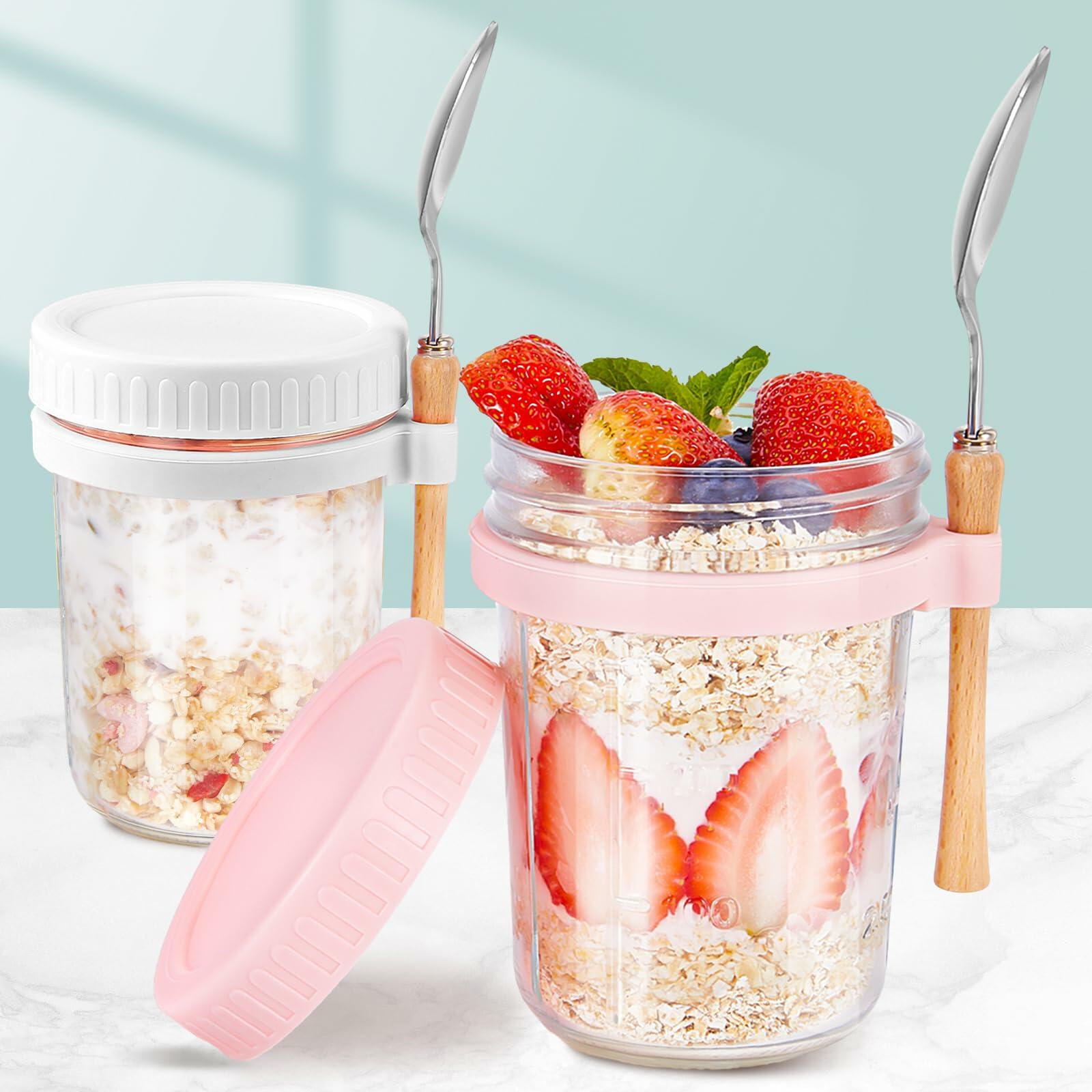 2 Pack 16oz Glass Mason Jars with Lids & Spoons - Perfect for Overnight Oats, Meal Prep, Yogurt Parfaits & Healthy Snacks - BPA-Free, Leak-Proof Food Storage Containers for Home, Office & Travel