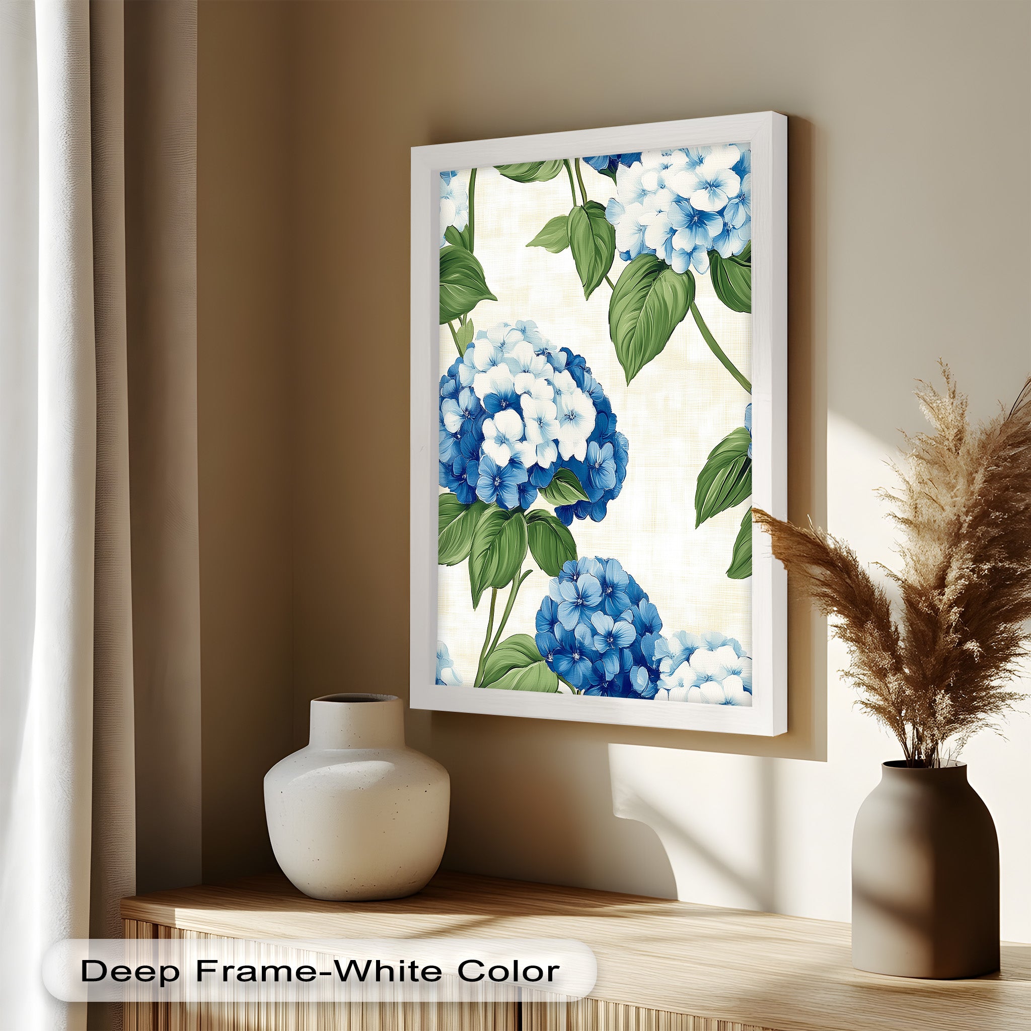 Blue and White Blooming Flower Oil Painting - Handmade Canvas Art for Home Decor, Living Room, Bedroom & Office Wall
