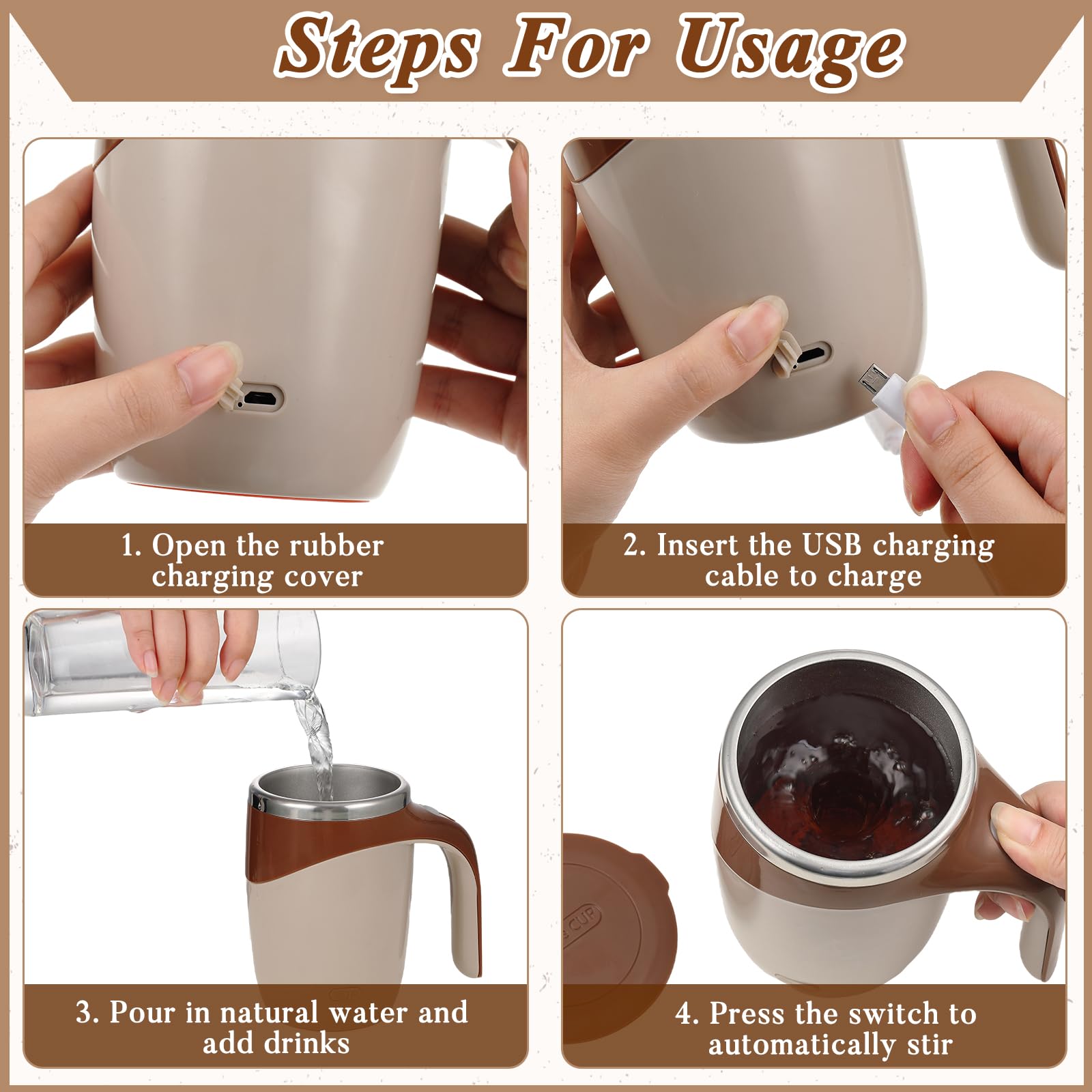 Patelai 10 Pack Self Stirring Coffee Mugs - 13.5oz Stainless Steel Auto Mixing Cups with Electric Stirrer - Perfect for Office, Home & Gifts (Father's Day, Birthday, Employee Appreciation) - Ideal for Coffee, Tea, Hot Chocolate & Protein Shakes